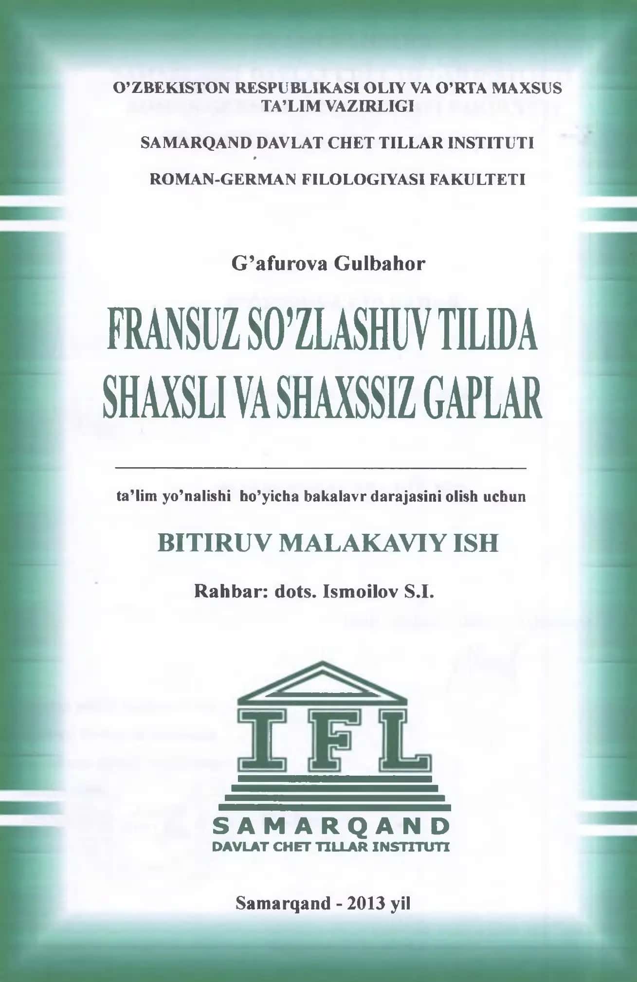 FRANSUZ SO’ZLASHUV TILIDA SHAXSLI VA SHAXSSIZ GAPLAR 1