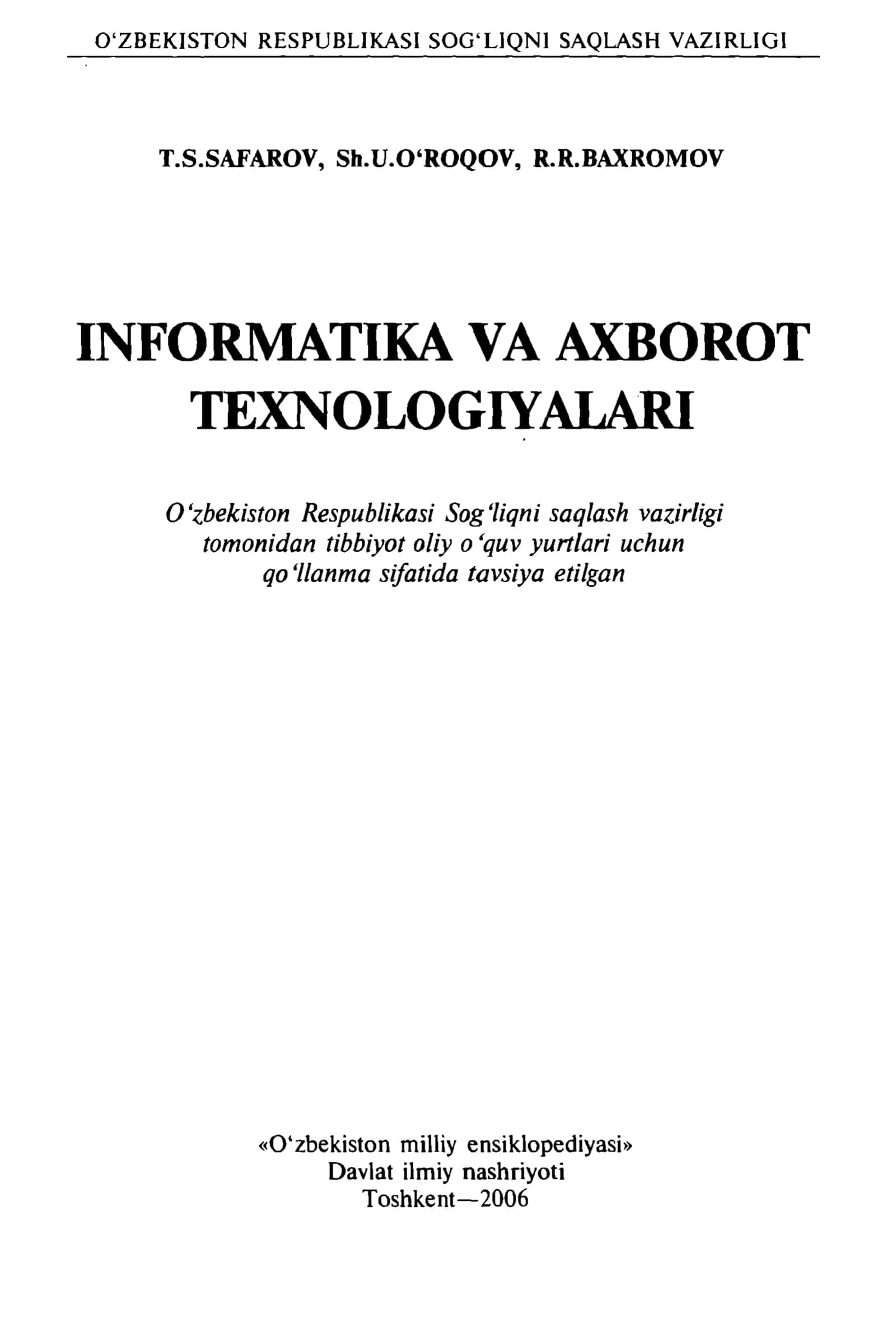 INFORMATIKA УА AXBOROT TEXNOLOGIYALARI 1