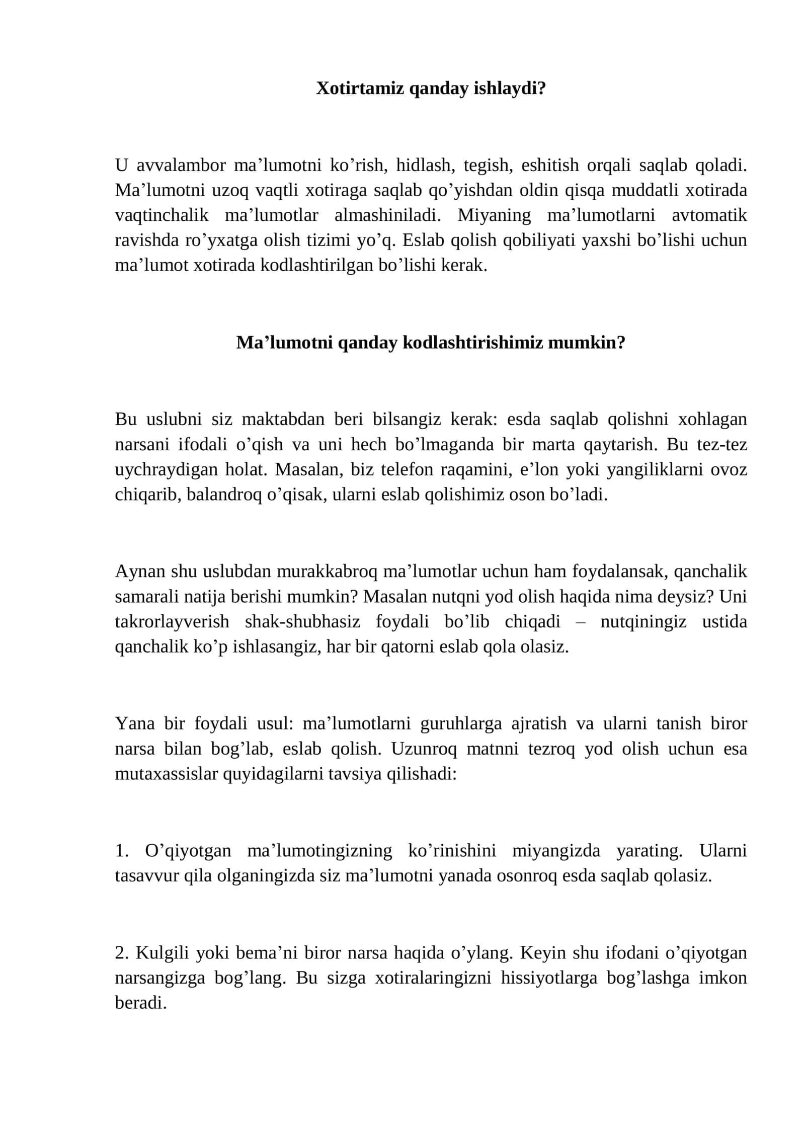 Xotirtamiz qanday ishlaydi? 1