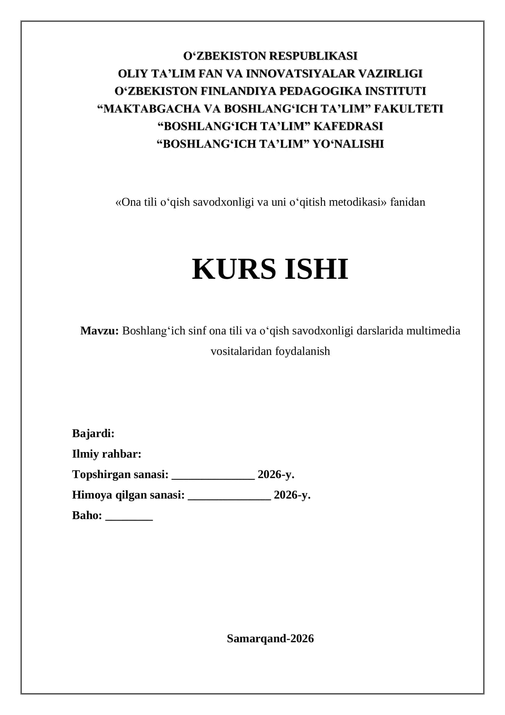 Ona tili o‘qish savodxonligi va uni o‘qitish metodikasi 1