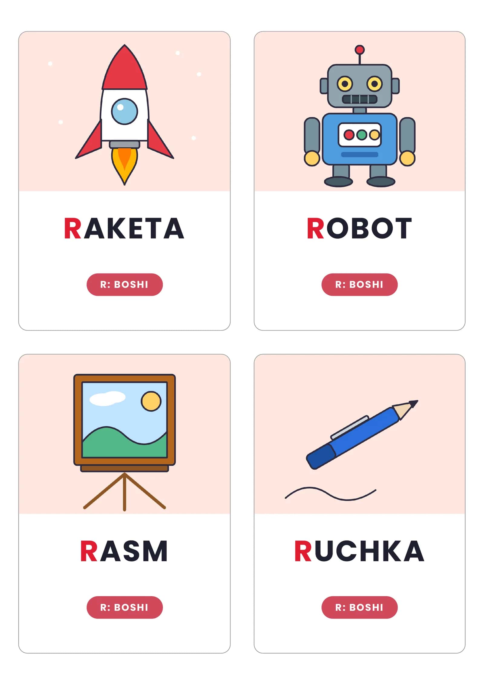 R tovushi: logopedik rasmli kartochkalar 1