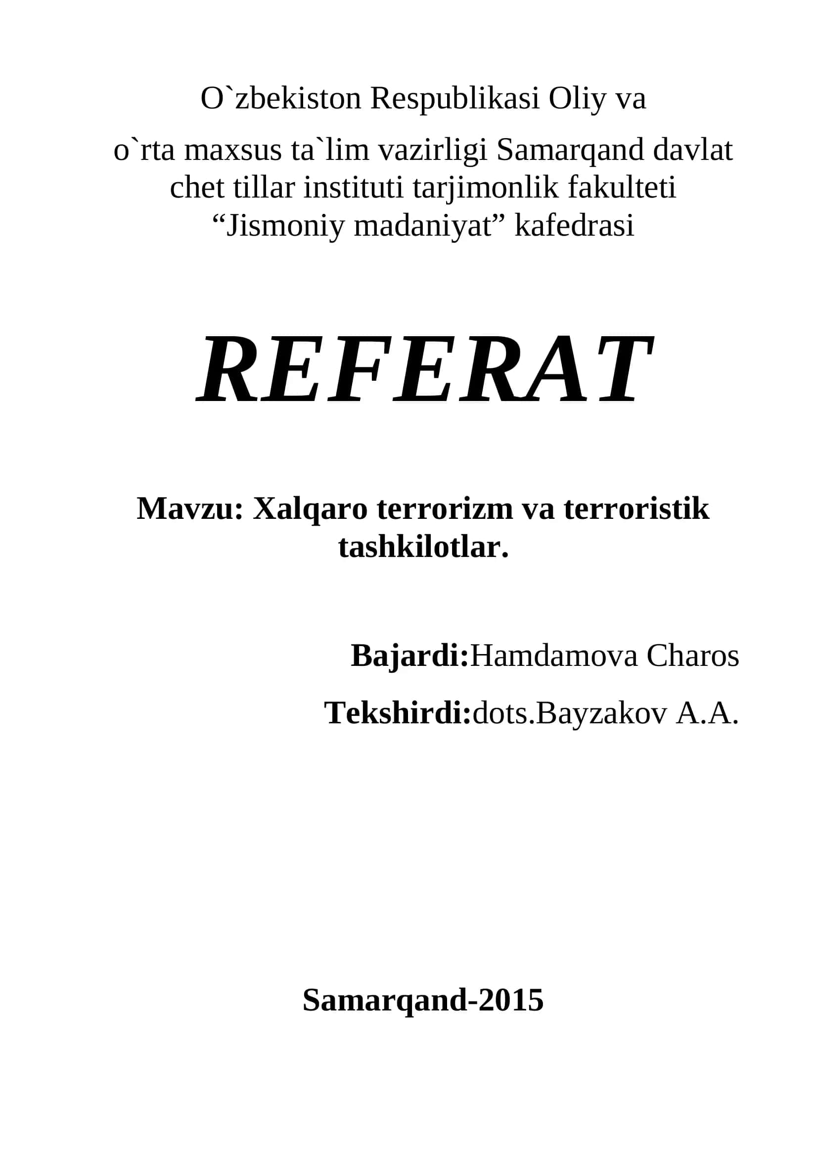 Xalqaro terrorizm va terroristik tashkilotlar 1