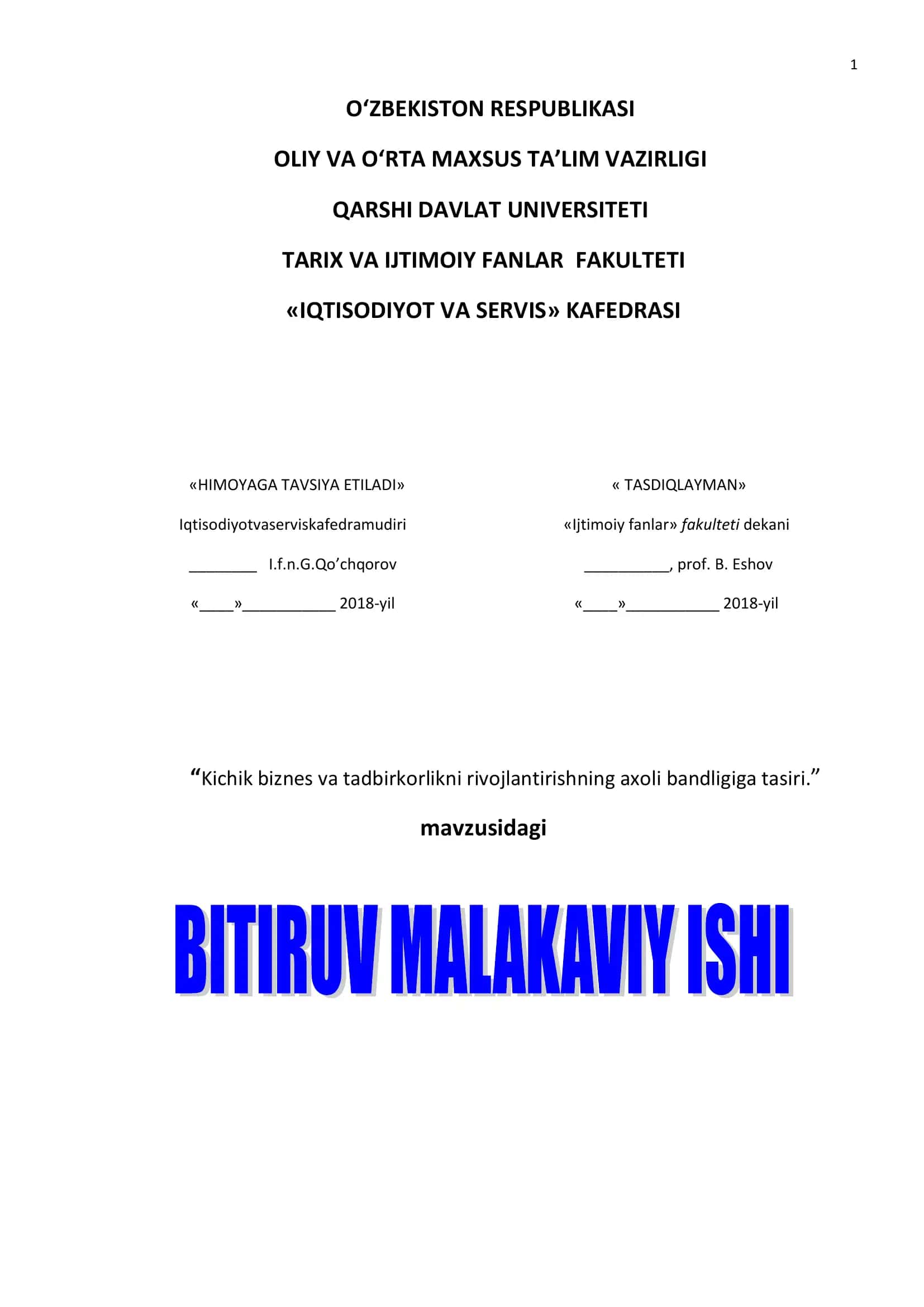 Tadbirkorlikni rivojlantirishning axoli bandligiga tasiri 1