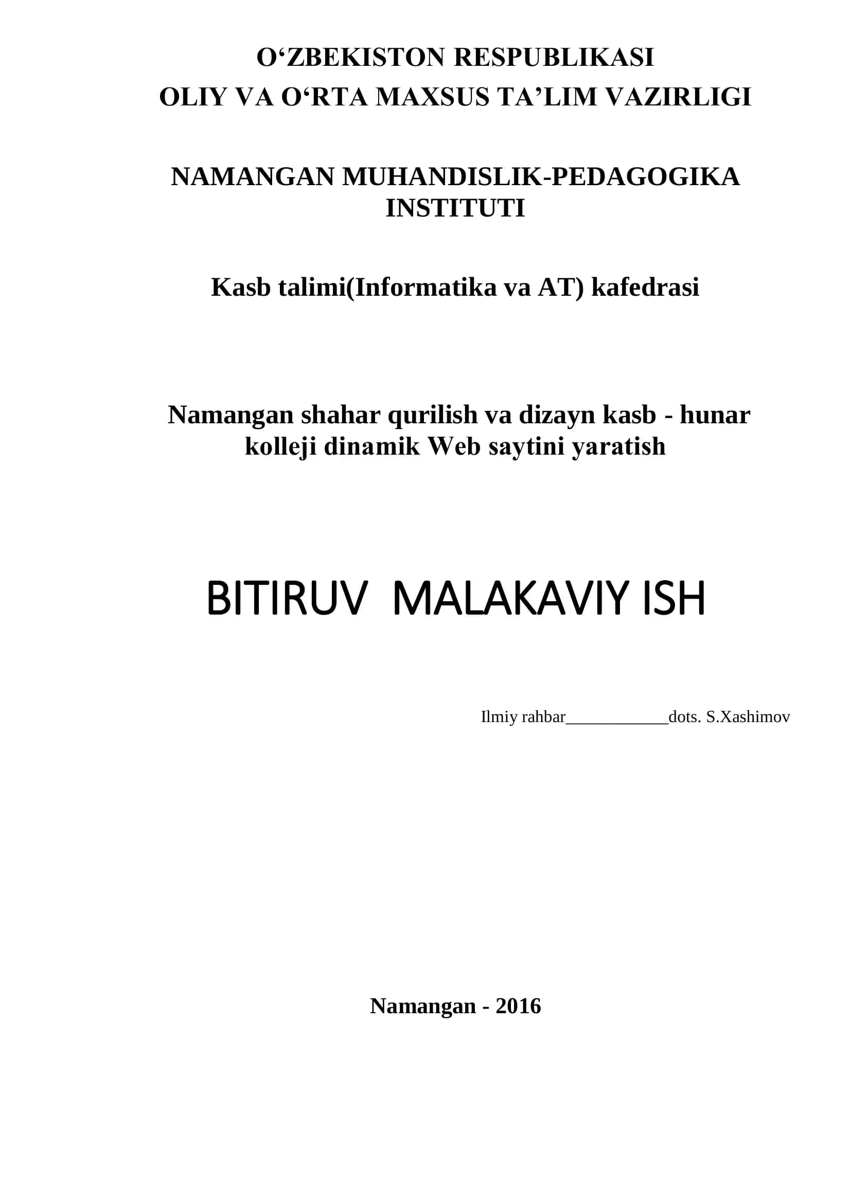 Namangan shahar qurilish va dizayn kasb - hunar kollеji dinamik Web saytini yaratish 1