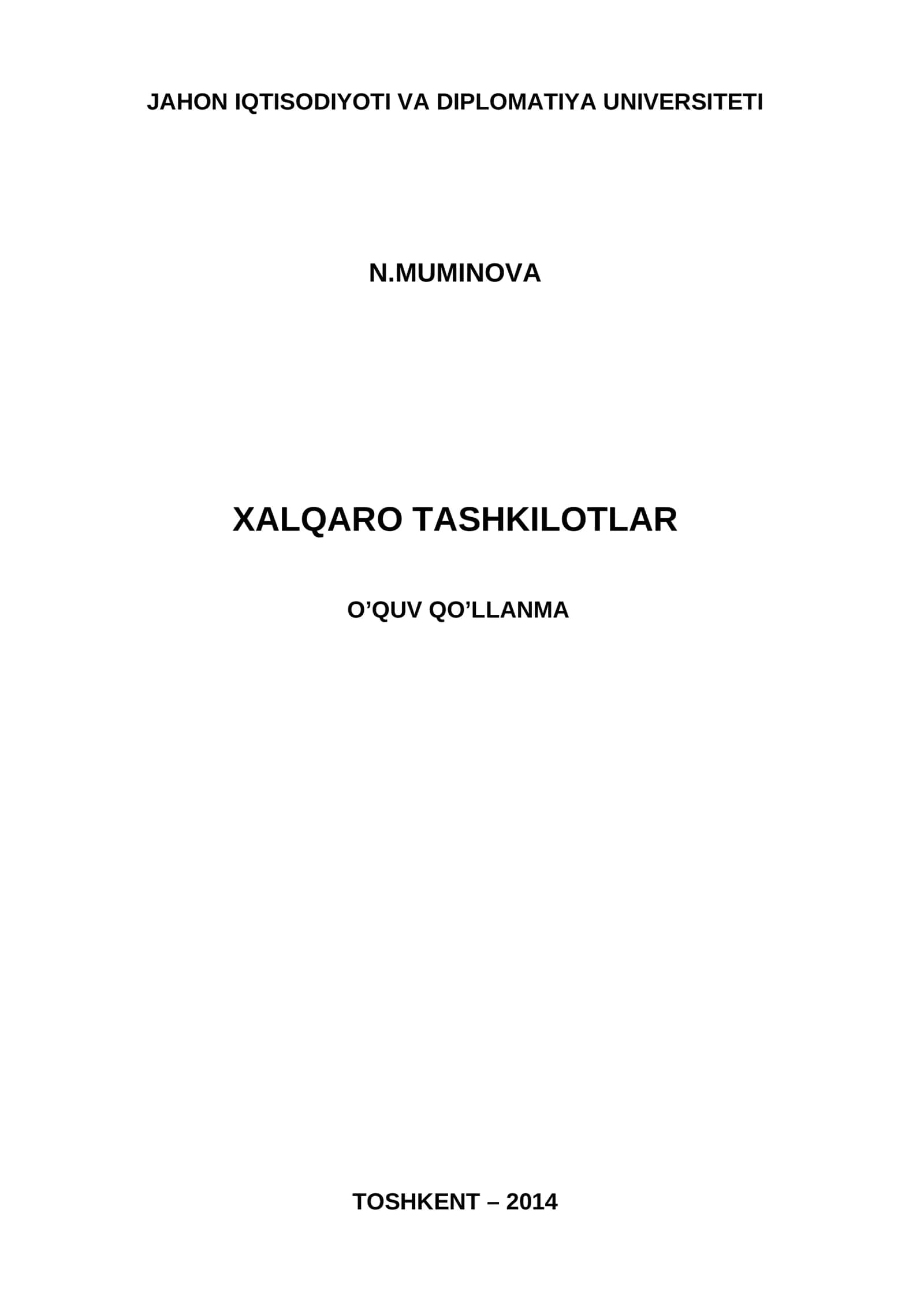 XALQARO TASHKILOTLAR O’QUV QO’LLANMA 1