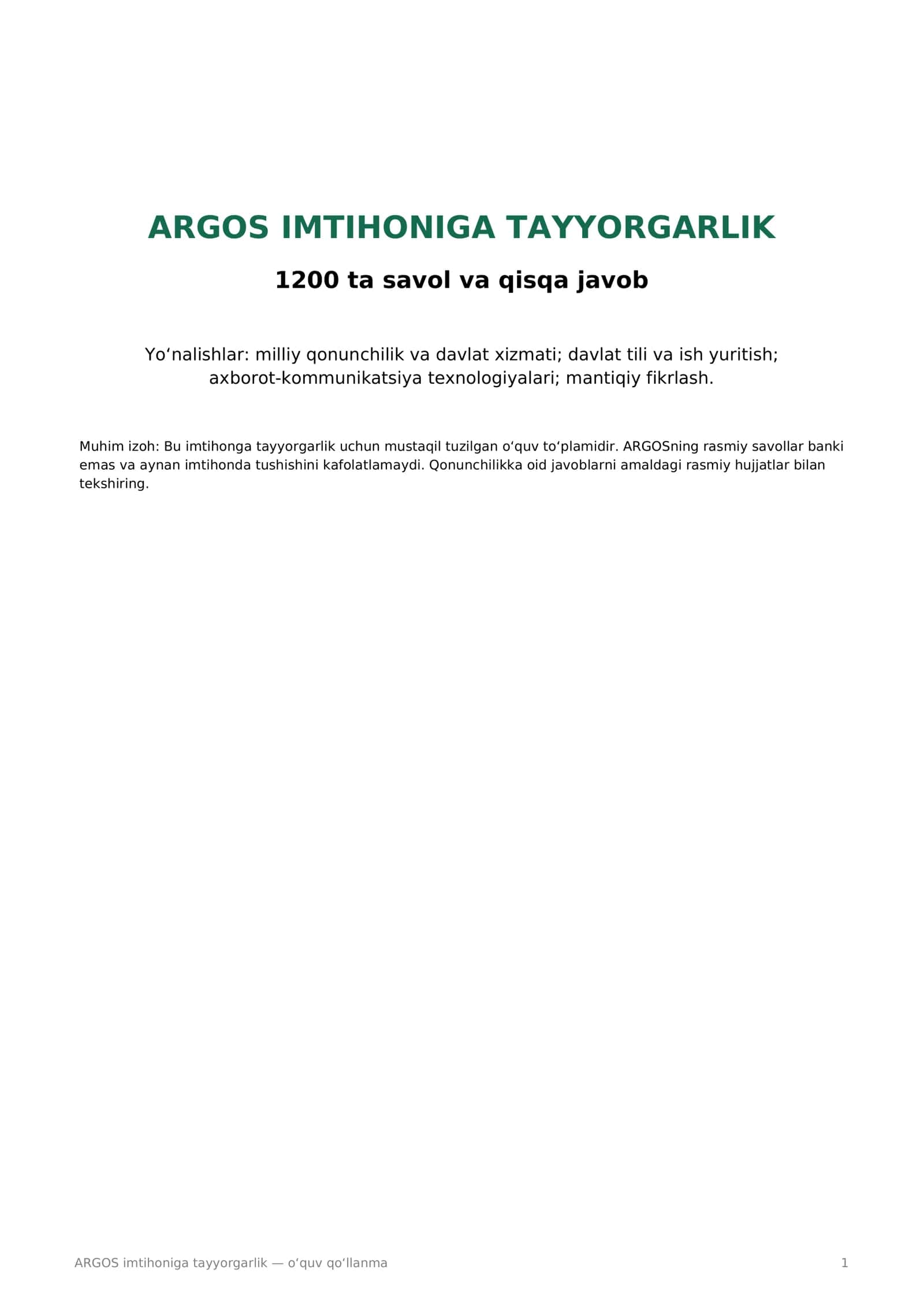 ARGOS imtihoniga tayyorgarlik — o‘quv qo‘llanma 1