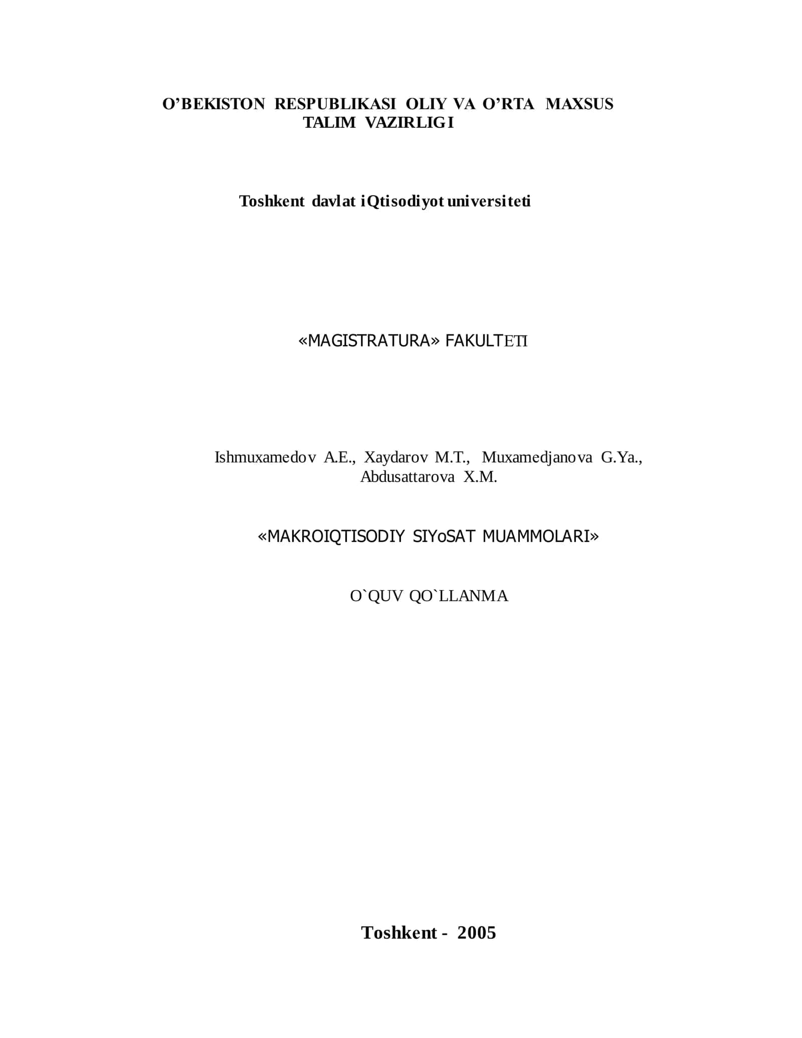 MAKROIQTISODIY SIYoSAT MUAMMOLARI 1