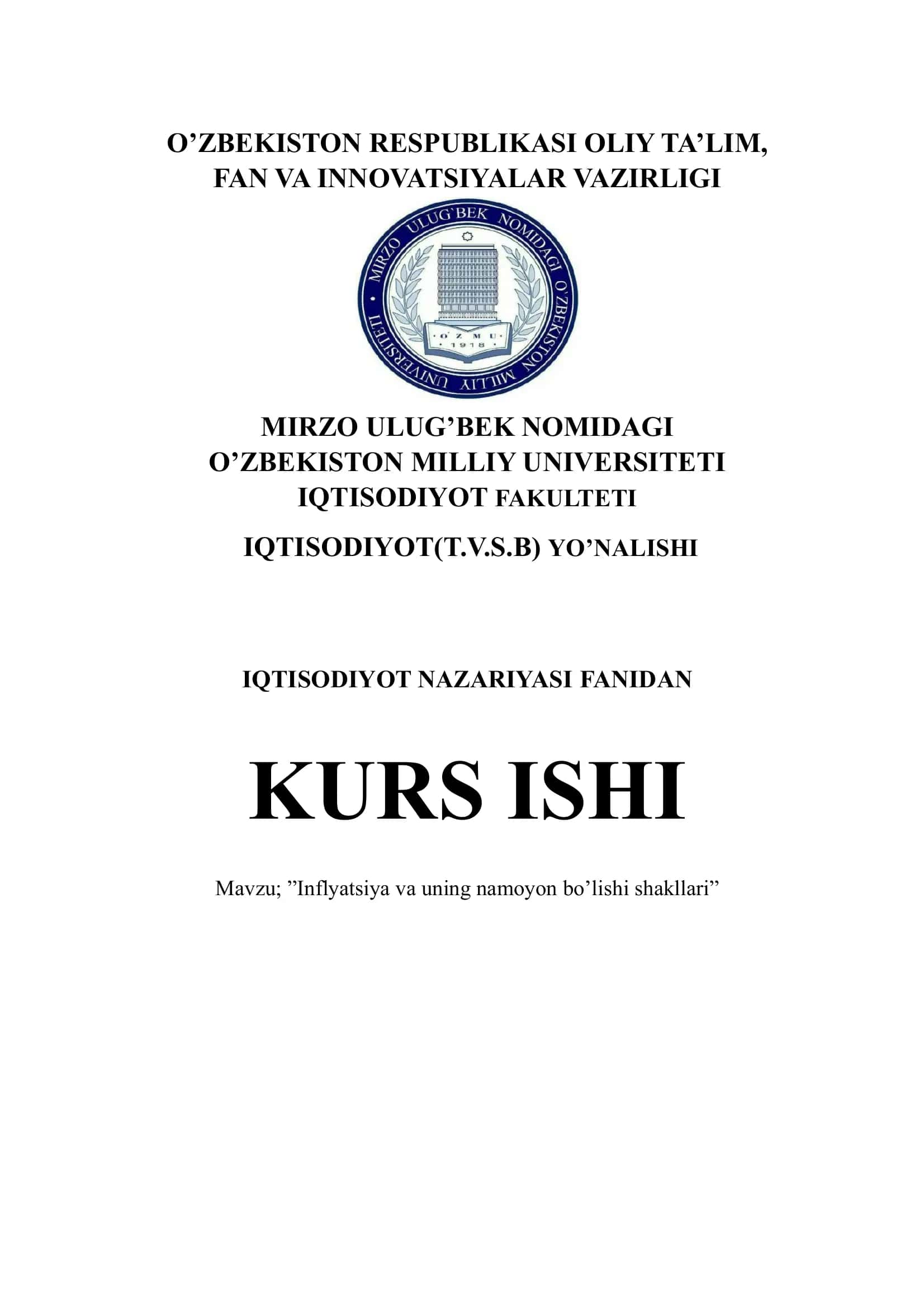 Inflyatsiya va uning namoyon bo’lishi shakllari 1