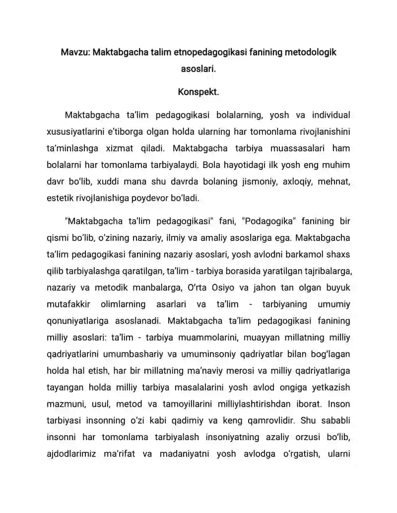 Maktabgacha ta’lim pedagogikasi fani 1