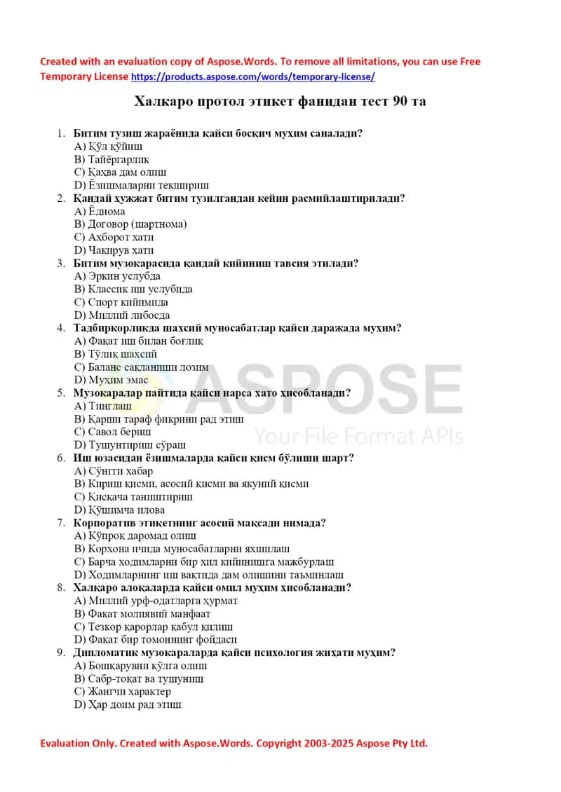 Test Protokol va etiket 1