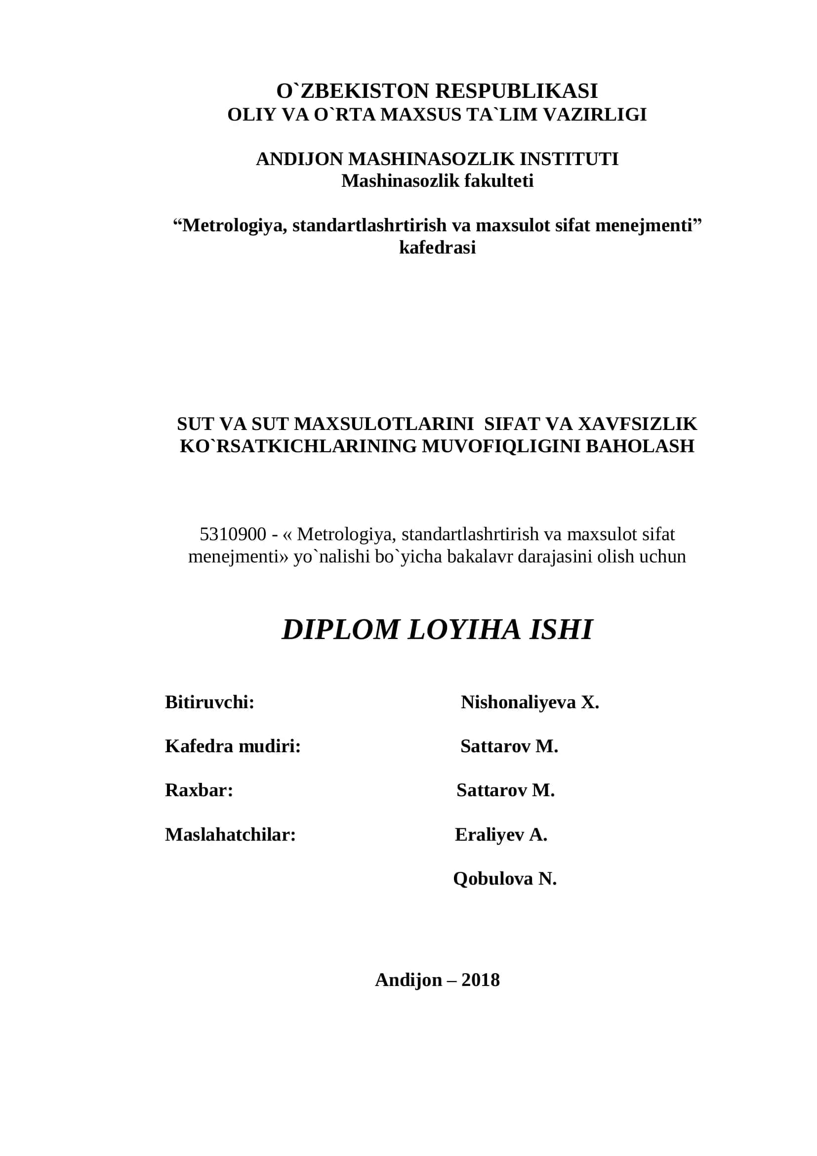 Metrologiya, standartlashrtirish va maxsulot sifat menejmenti 1