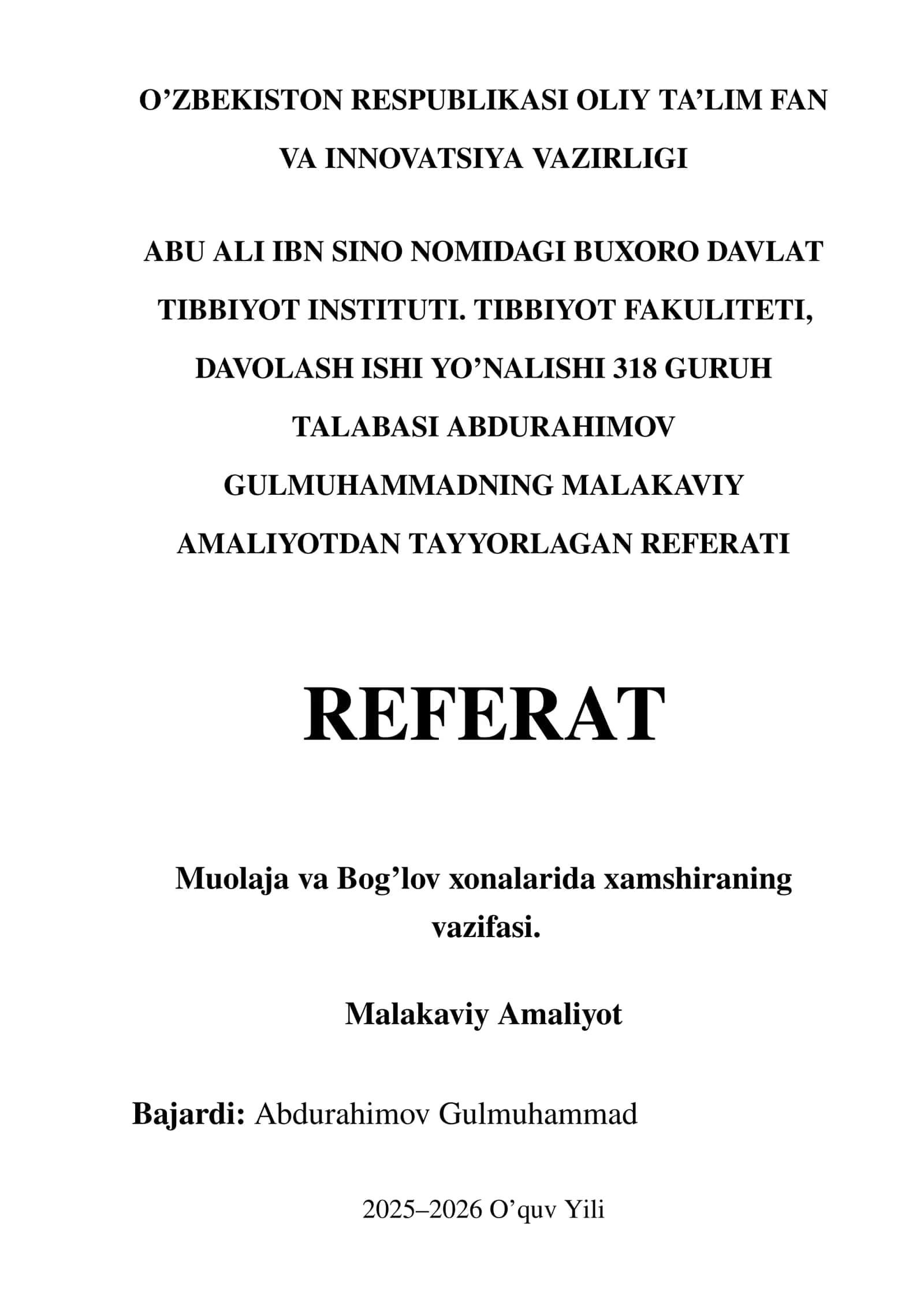 Malakaviy Amaliyot 1