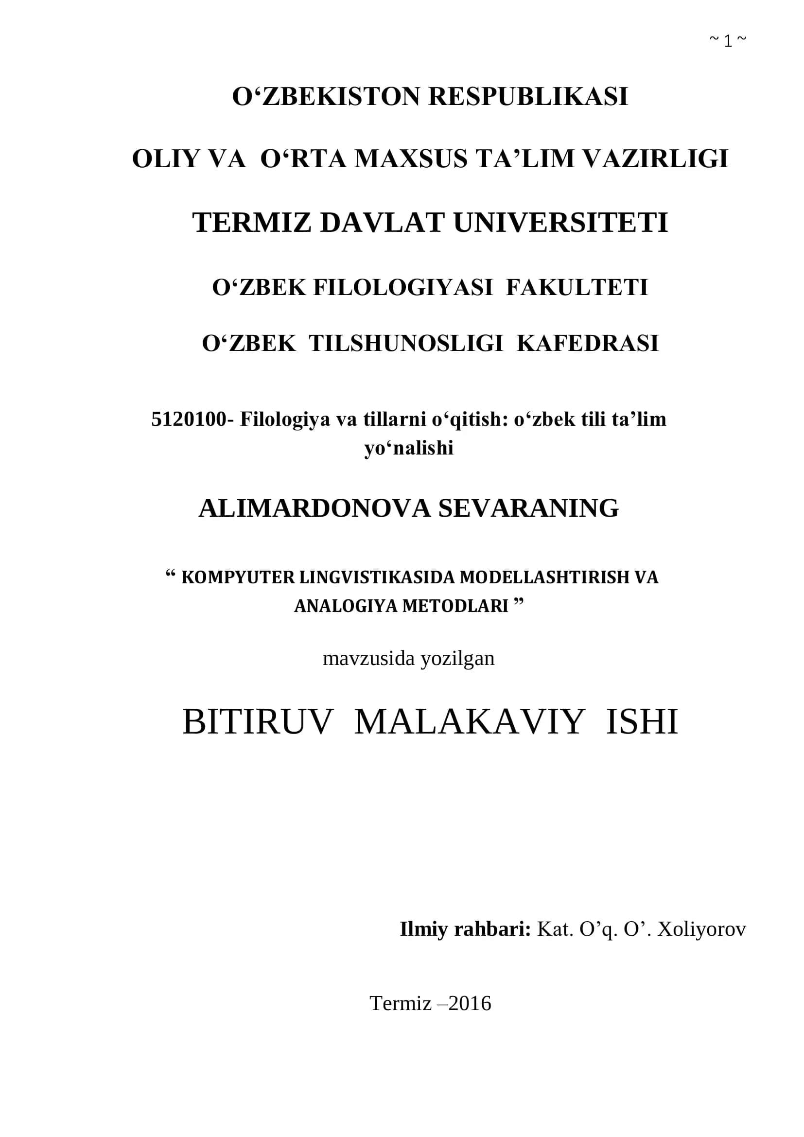 KOMPYUTER LINGVISTIKASIDA MODELLASHTIRISH VA ANALOGIYA METODLARI 1