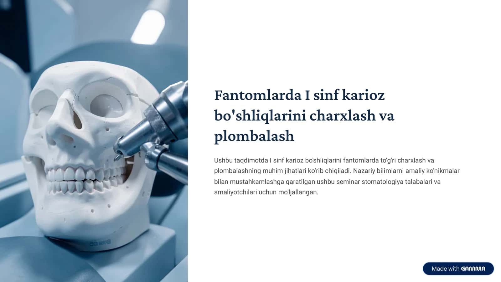 I sinf karioz bo'shliqlarini charxlash va plombalash 1