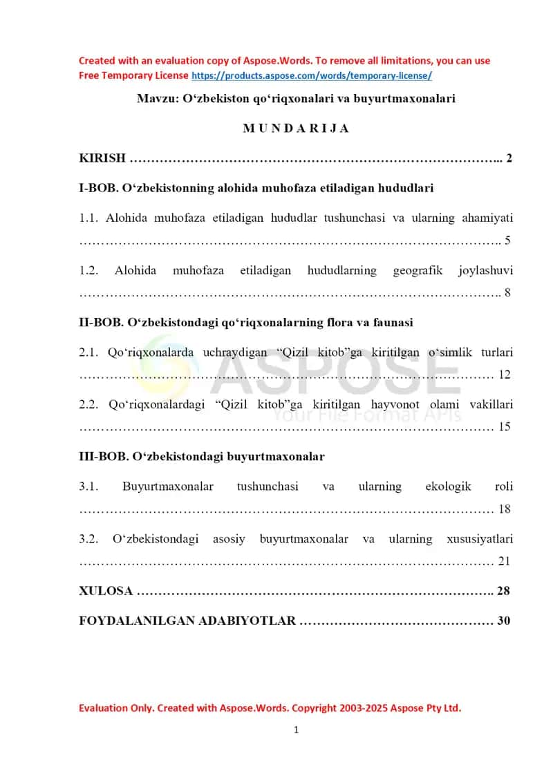 O‘zbekiston qo‘riqxonalari va buyurtmaxonalari 1