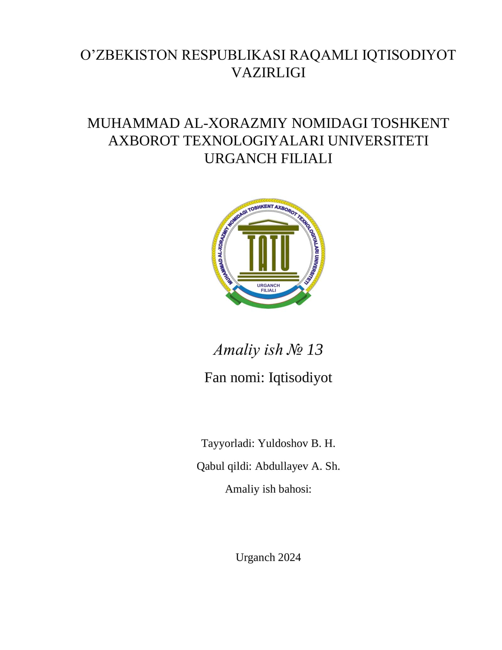 MA'LUMOTLARGA ISHLOV BERISH TEXNOLOGIYALARI 1