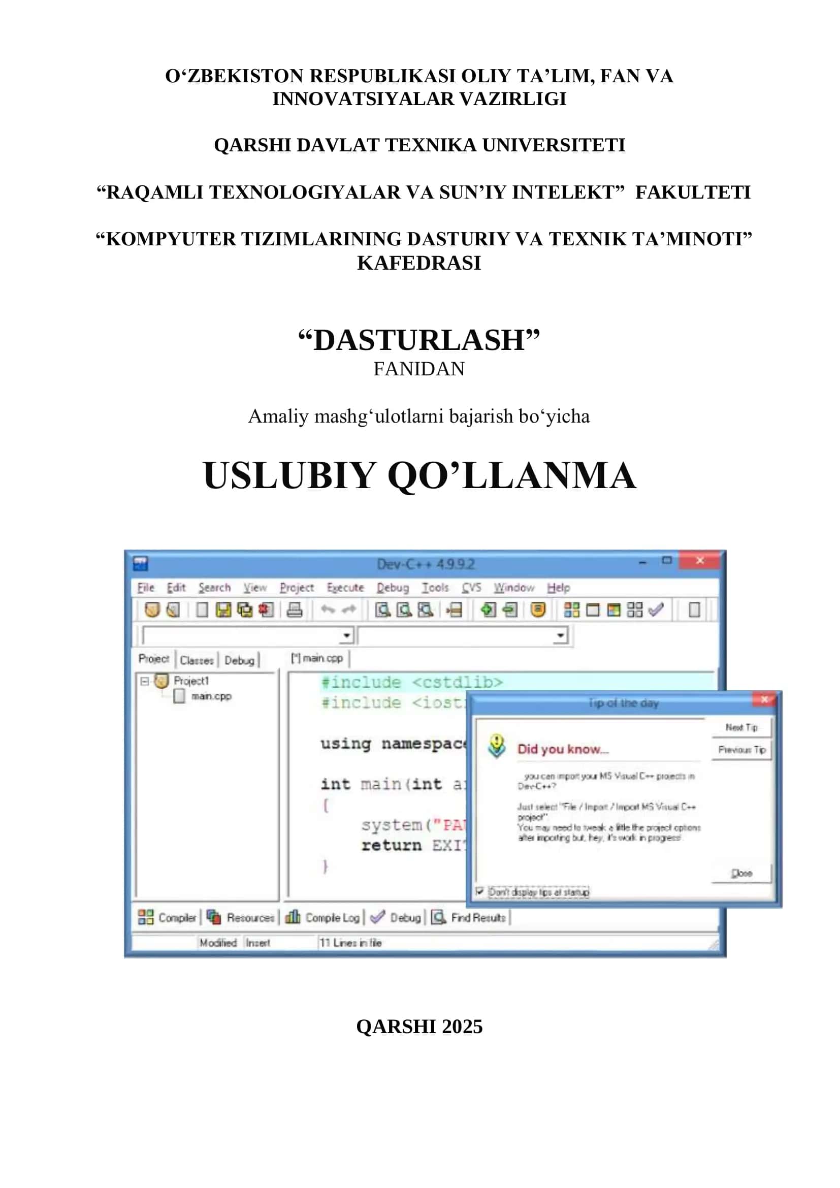 Kompyuter Tizimlarining Dasturiy va Texnik Ta’minoti 1