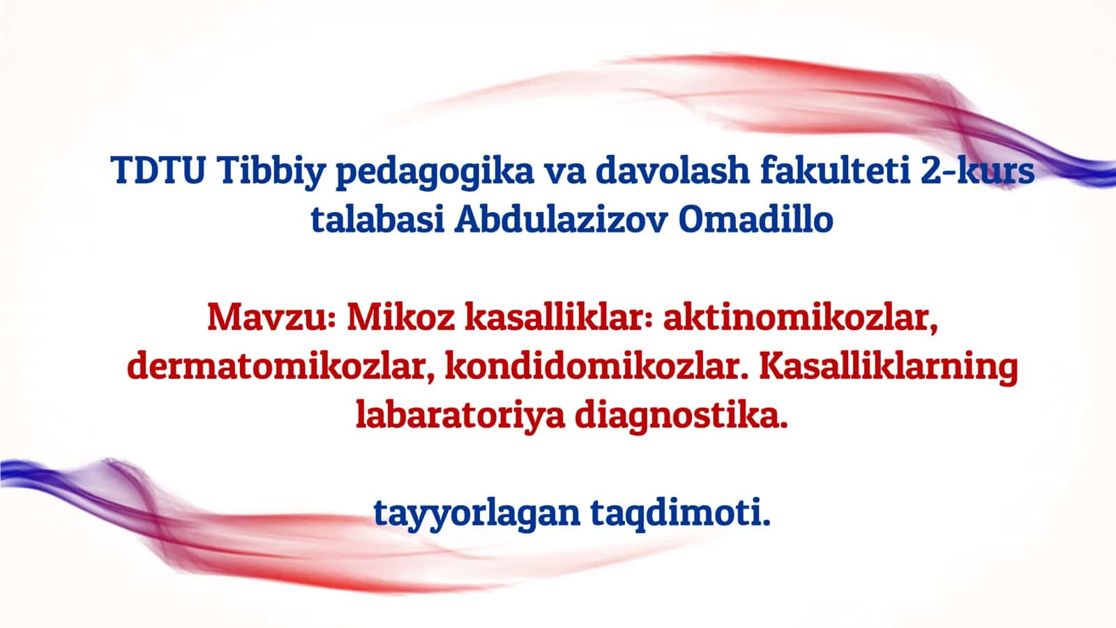 Mikoz kasalliklar: aktinomikozlar. Kasallik labaratoriya diagnostika. 1