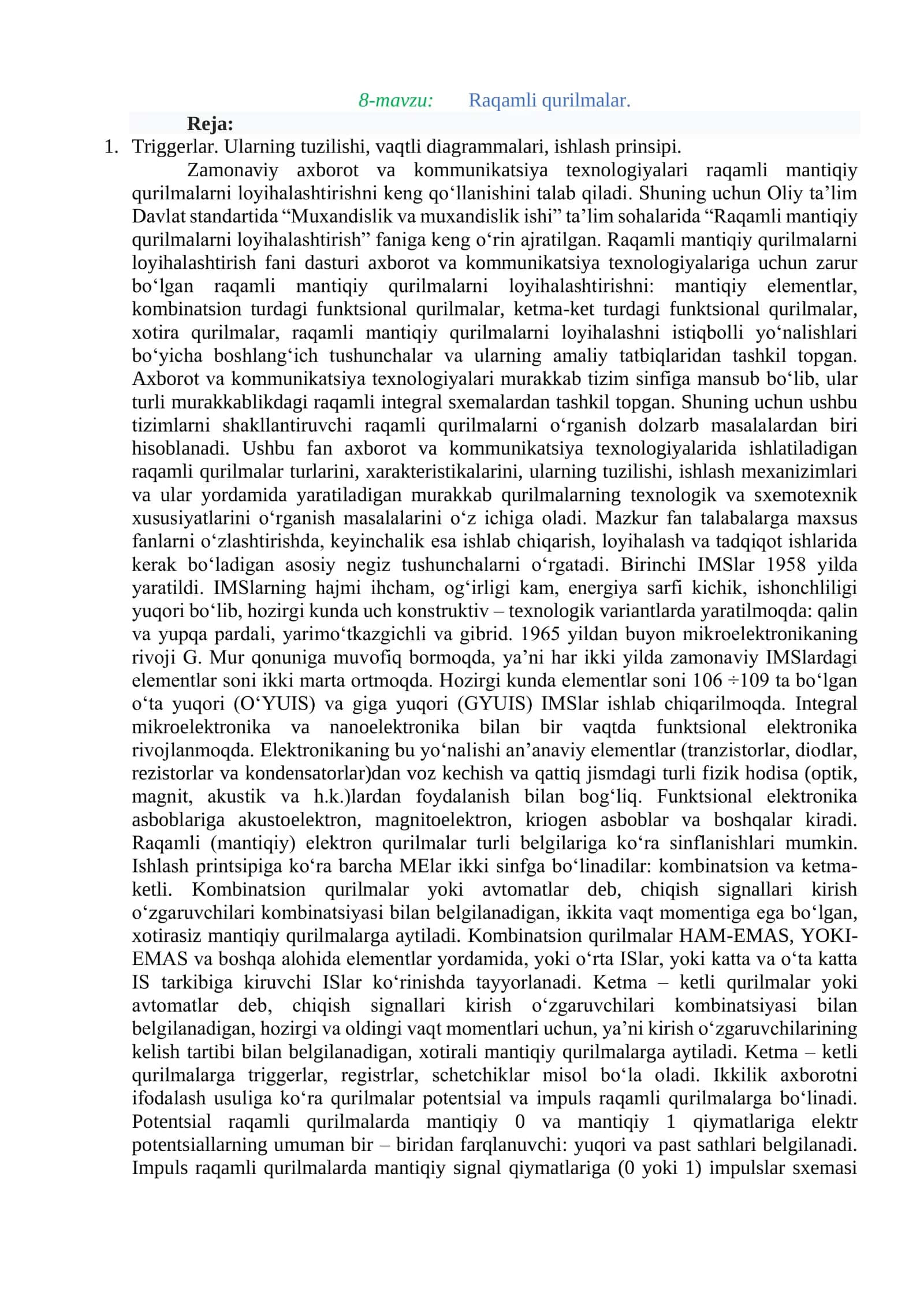 Raqamli Mantiqiy Qurilmalarni Loyihalashtirish 1