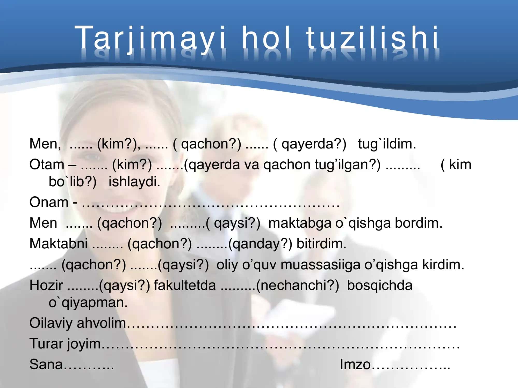Tarjimai hol Namuna va qoidalari 1
