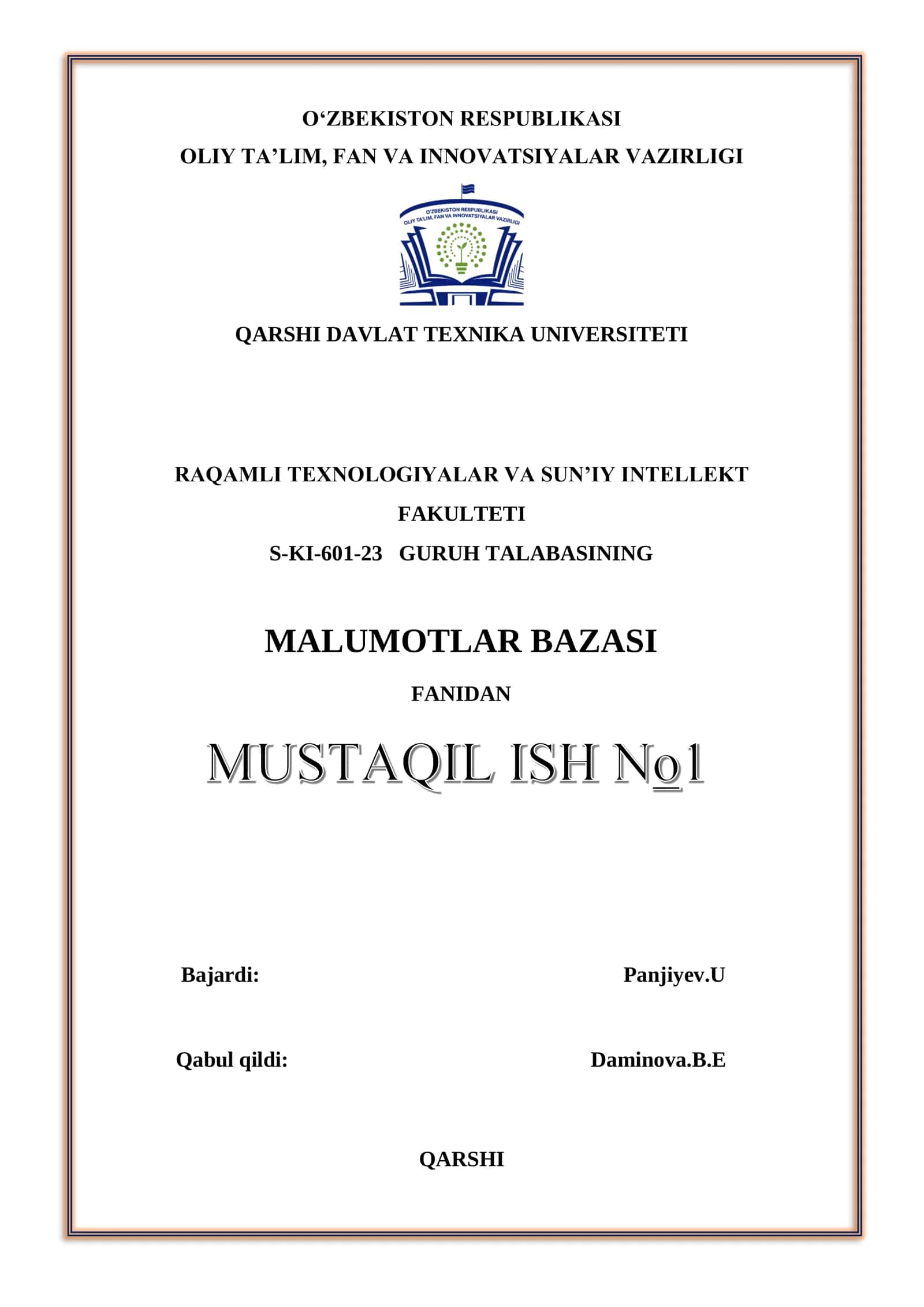 MALUMOTLAR BAZASI FANI 1
