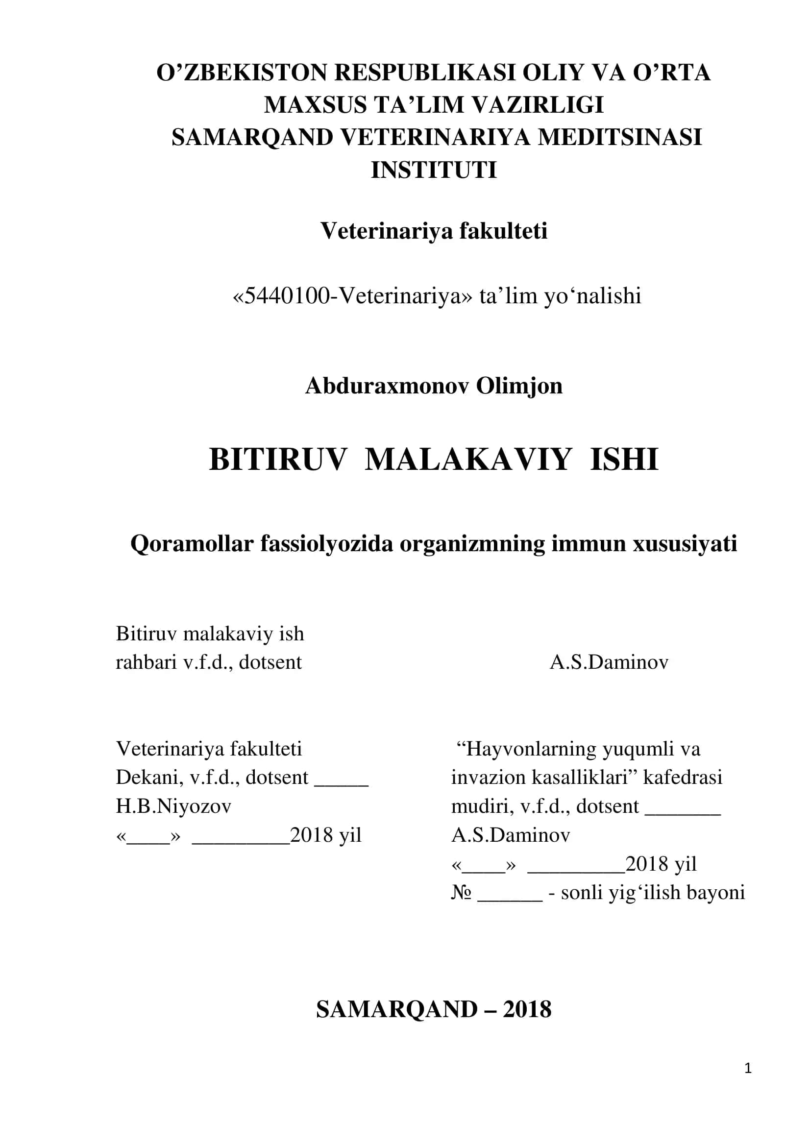Qoramollar fassiolyozida organizmning immun xususiyati 1