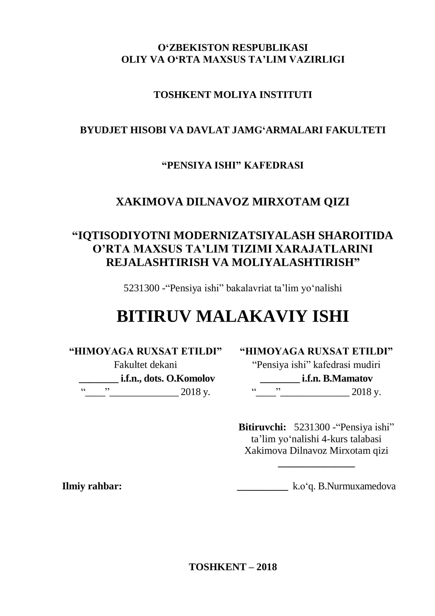 O‘RTA MAXSUS TA’LIM TIZIMI FAOLIYATINING TASHKILIY, HUQUQIY VA MOLIYAVIY ASOSLARI 1