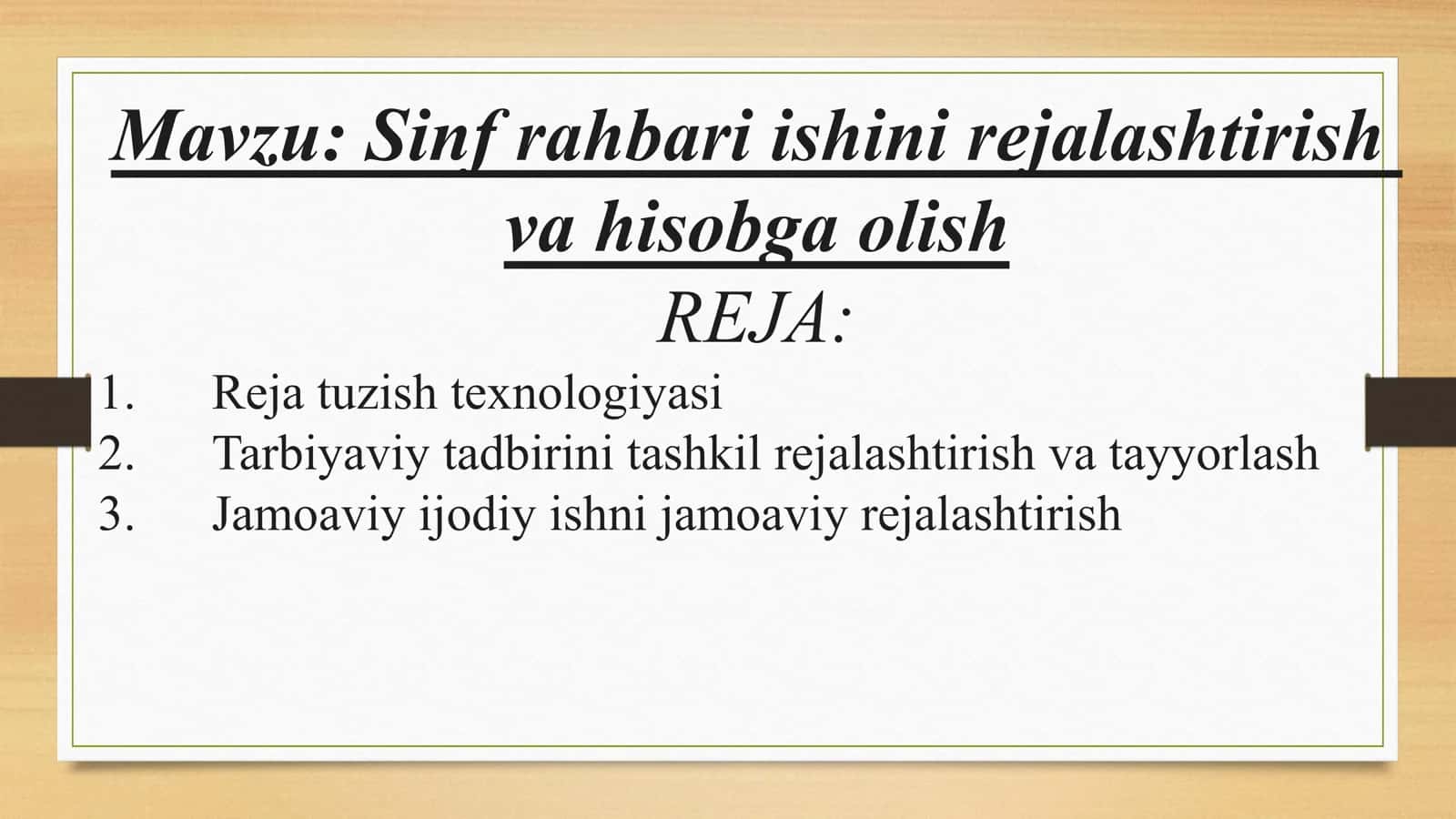 Sinf rahbari ishini rejalashtirish va hisobga olish 1