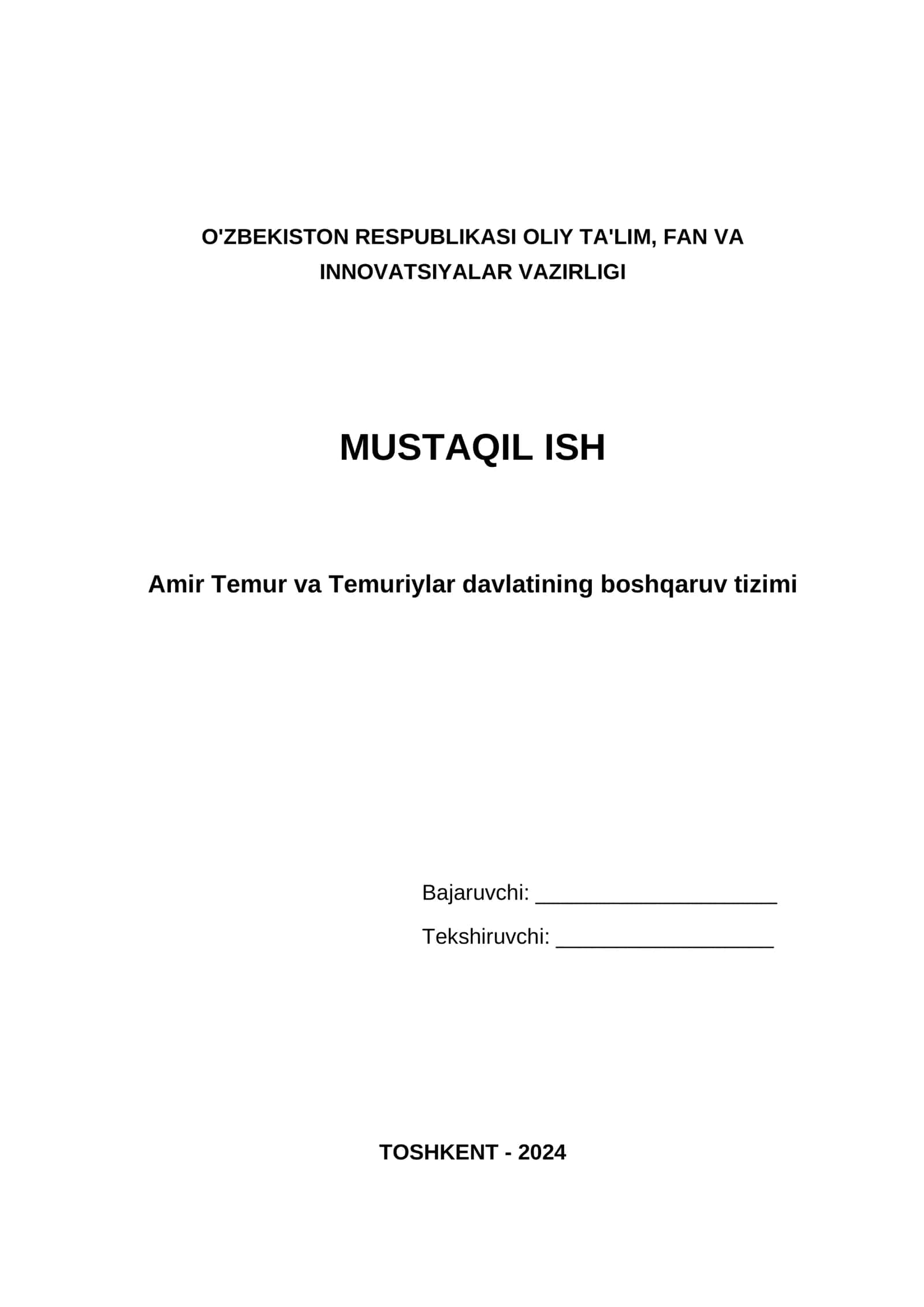 Amir Temur va Temuriylar davlatining boshqaruv tizimi 1