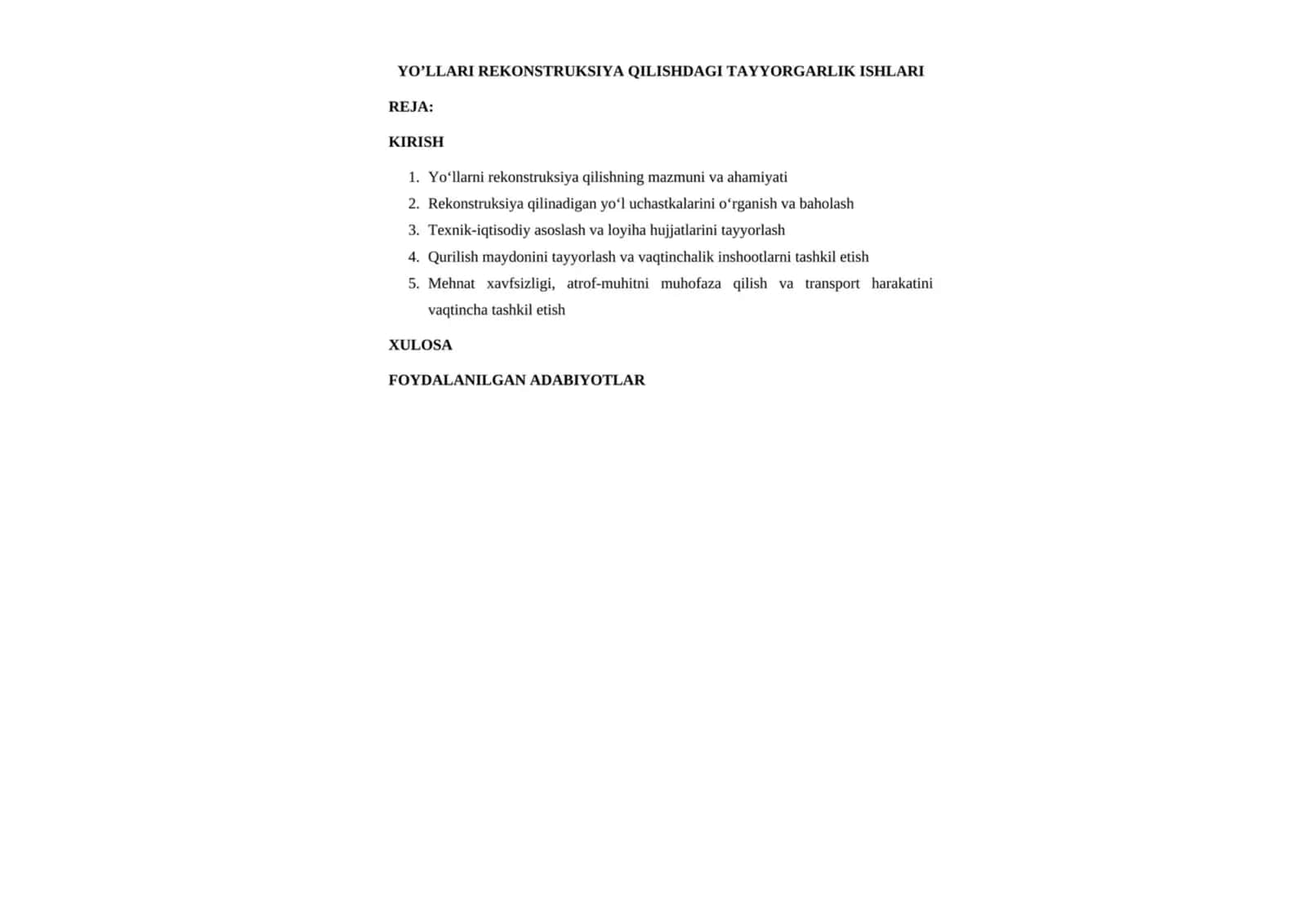 Yo’llarni Rekonstruksiya Qilishdagi Tayyorgarlik Ishlari 1