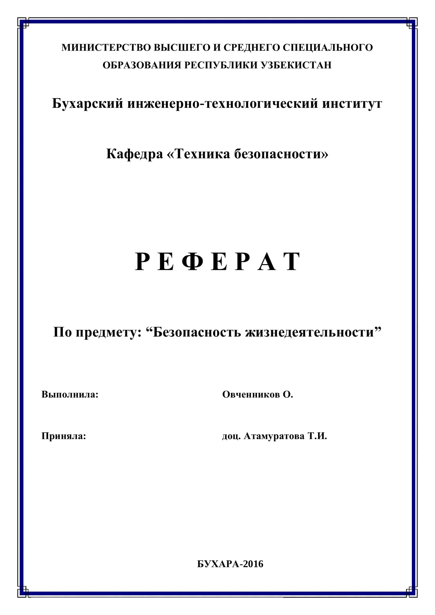 Реферат "Безопасность жизнедеятельности" 1