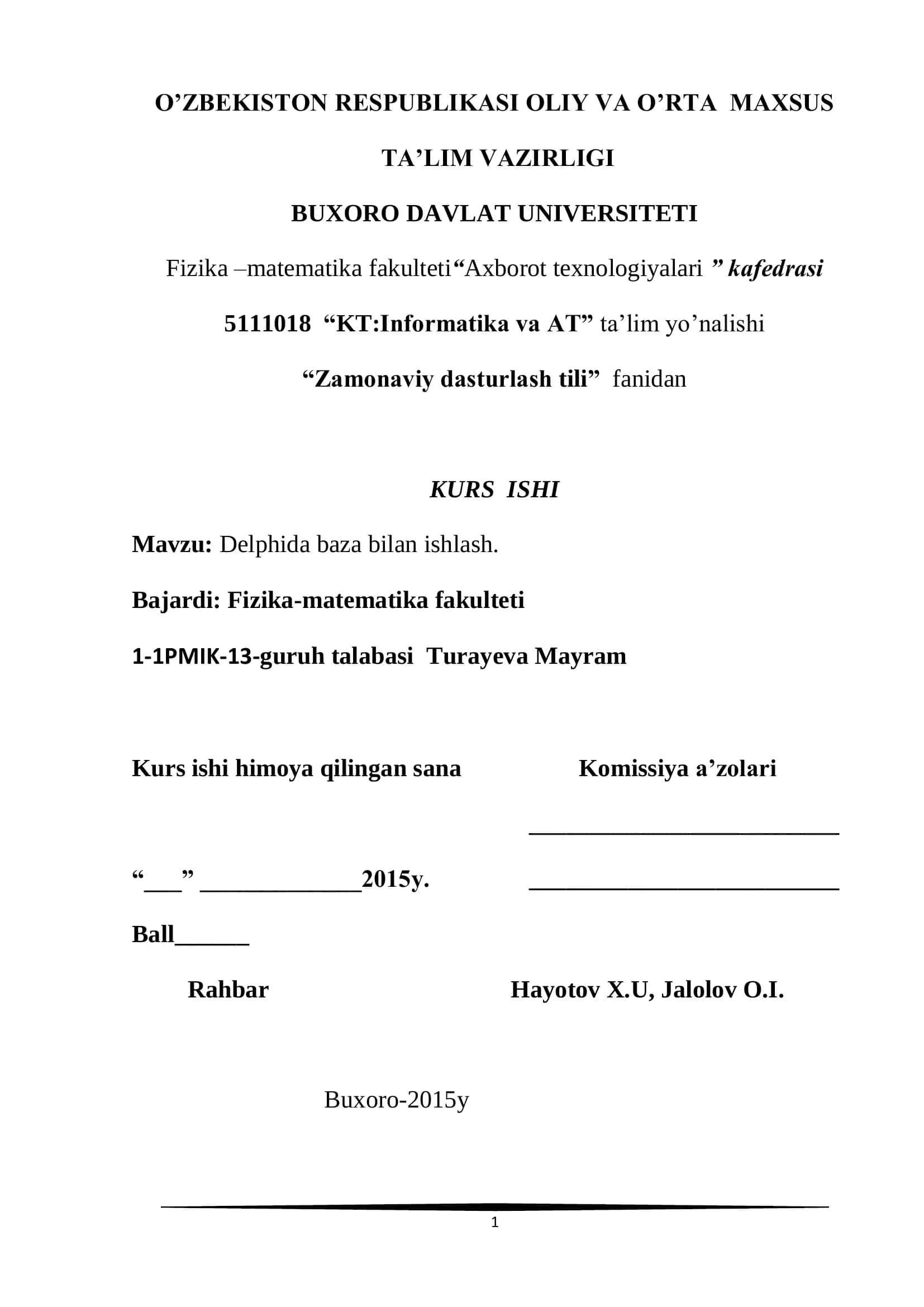 Delphida baza bilan ishlash 1