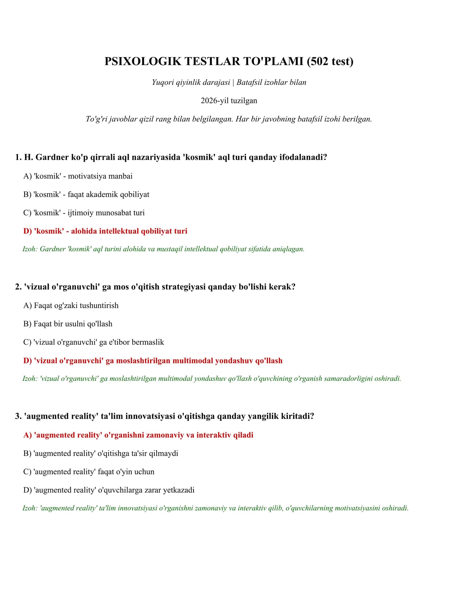 PSIXOLOGIK TESTLAR TO'PLAMI (502 test) 1