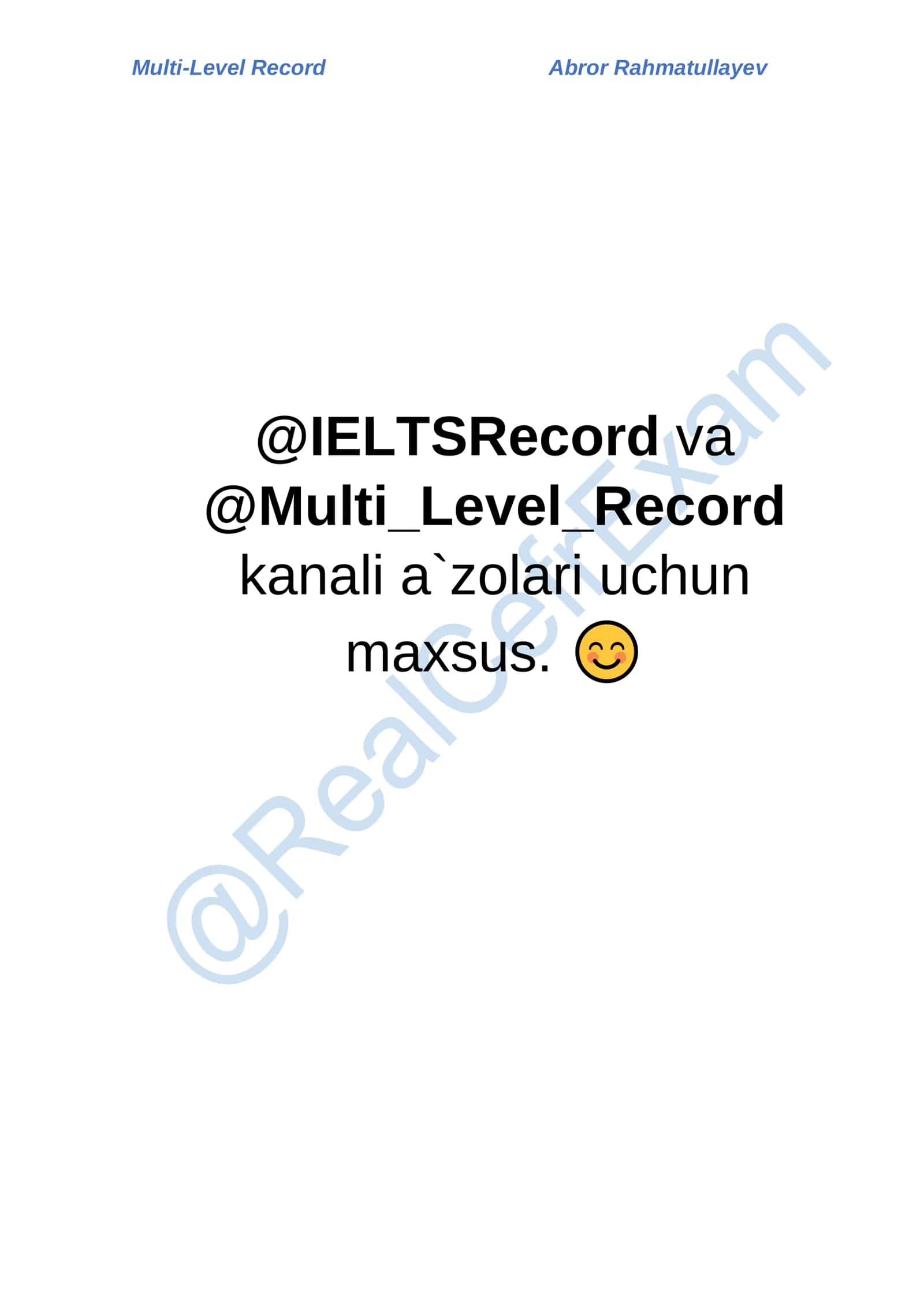 Multi-Level Record Abror Rahmatullayev 1