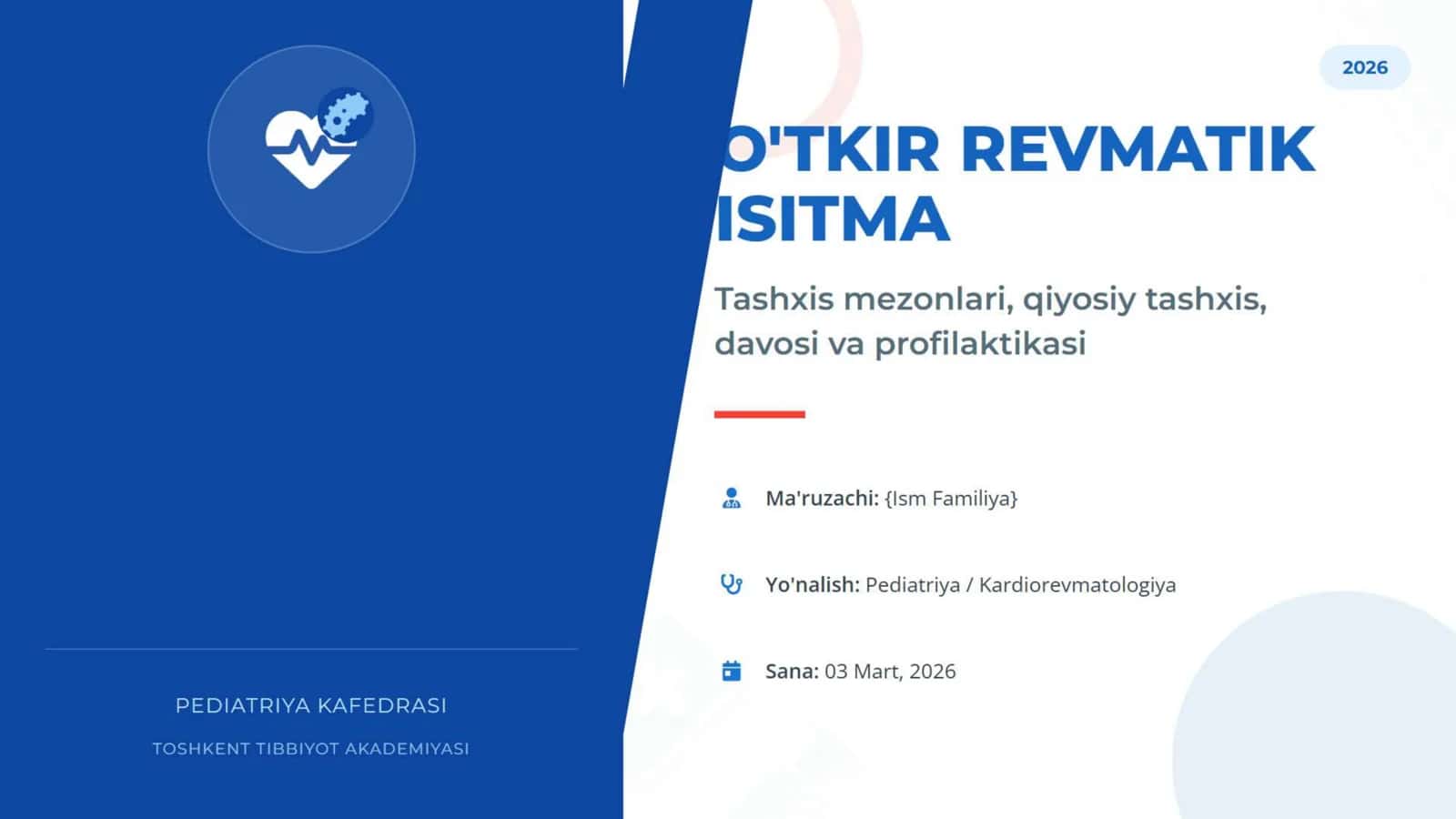 O’tkir revmatik isitma. Tashxisot mezonlari. Qiyosiy tashxis. Davosi. Profilaktikasi. 1
