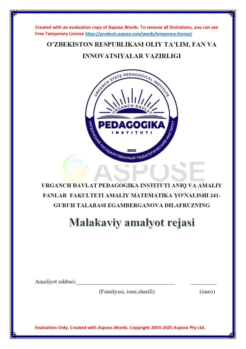 Referatlar, bibliografiya va qo'shimcha mavzular haqida amaliy loyiha 1