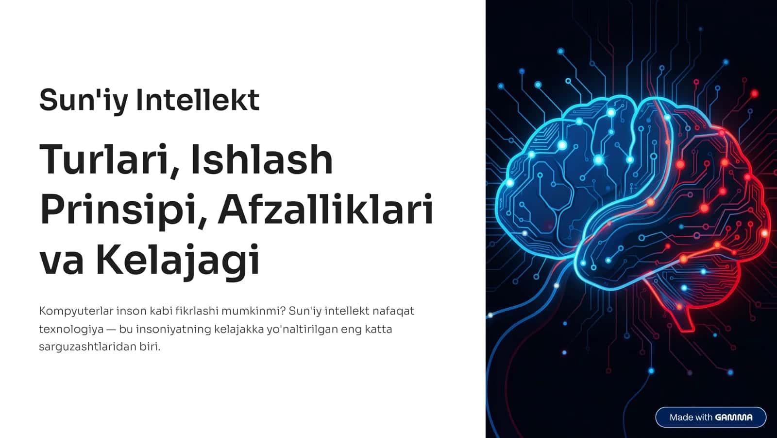 SUN’IY INTELLEKT: TURLARI, ISHLASH PRINSIPI, AFZALLIKLARI VA KELAJAGI 1