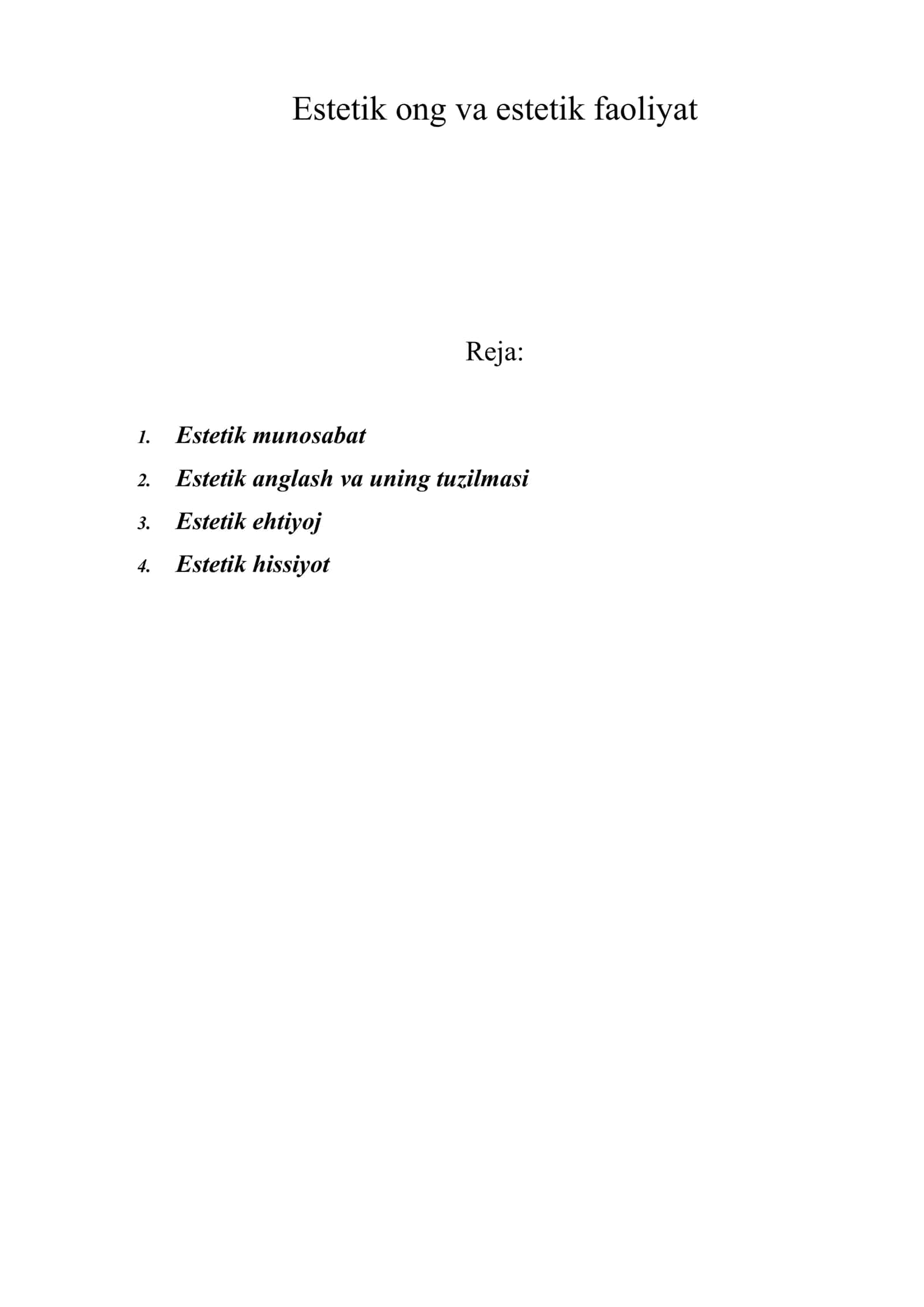Estetik ong va estetik faoliyat 1