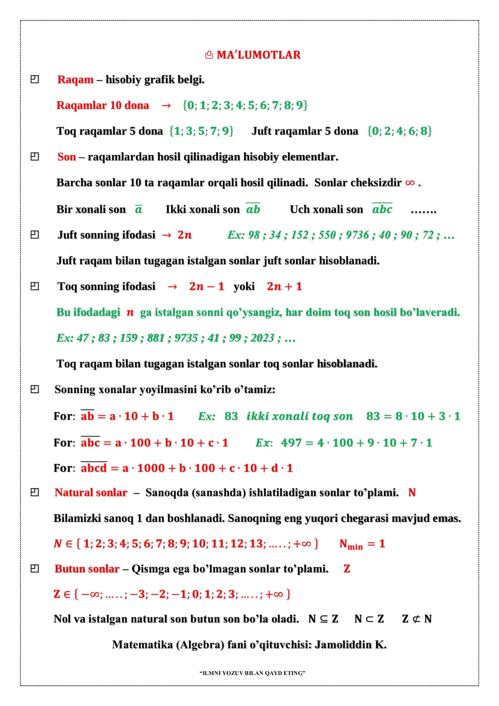 ILMNI YOZUV BILAN QAYD ETING matematika sm , mm, m 1