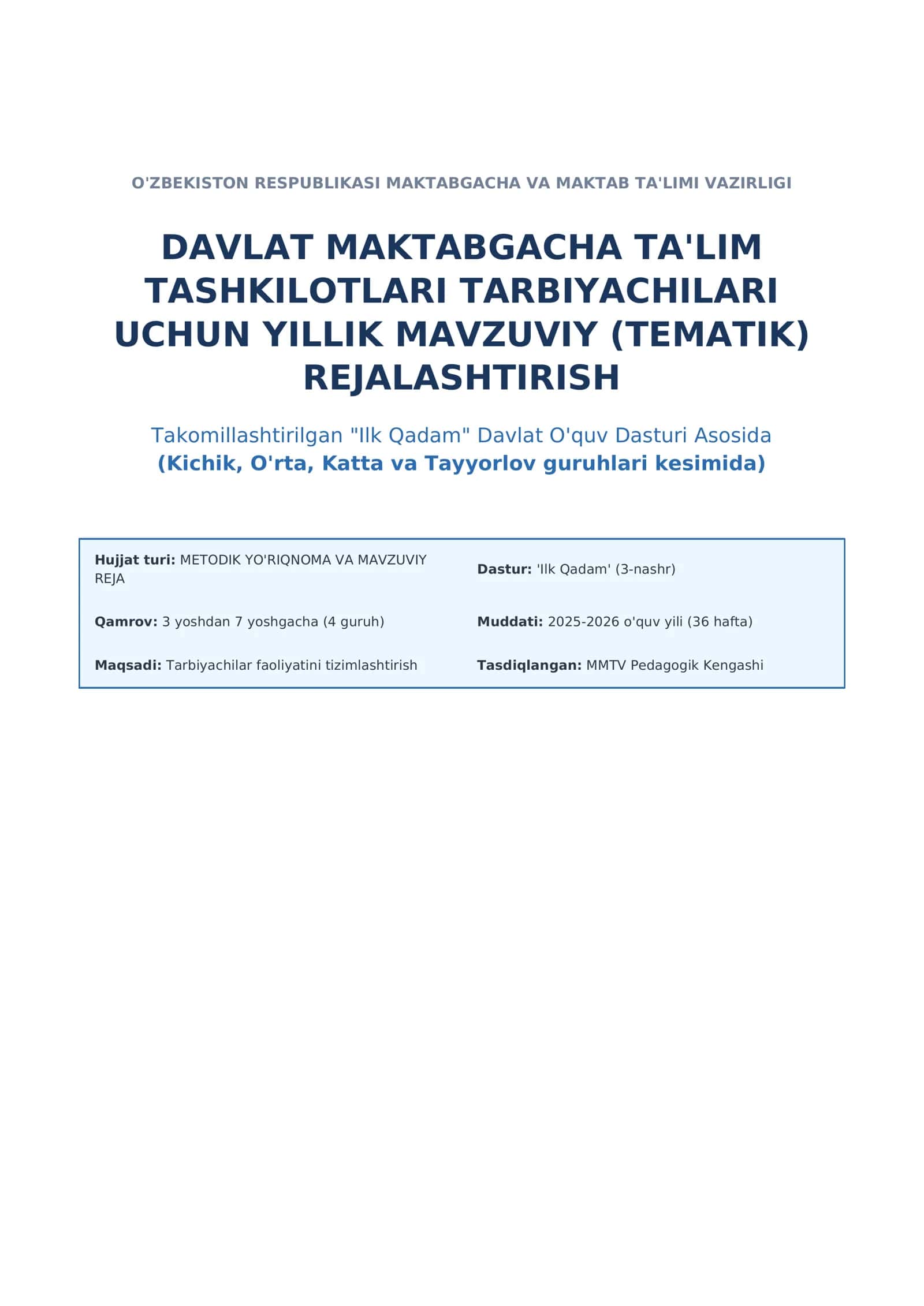 "ILK QADAM" DASTURI 1