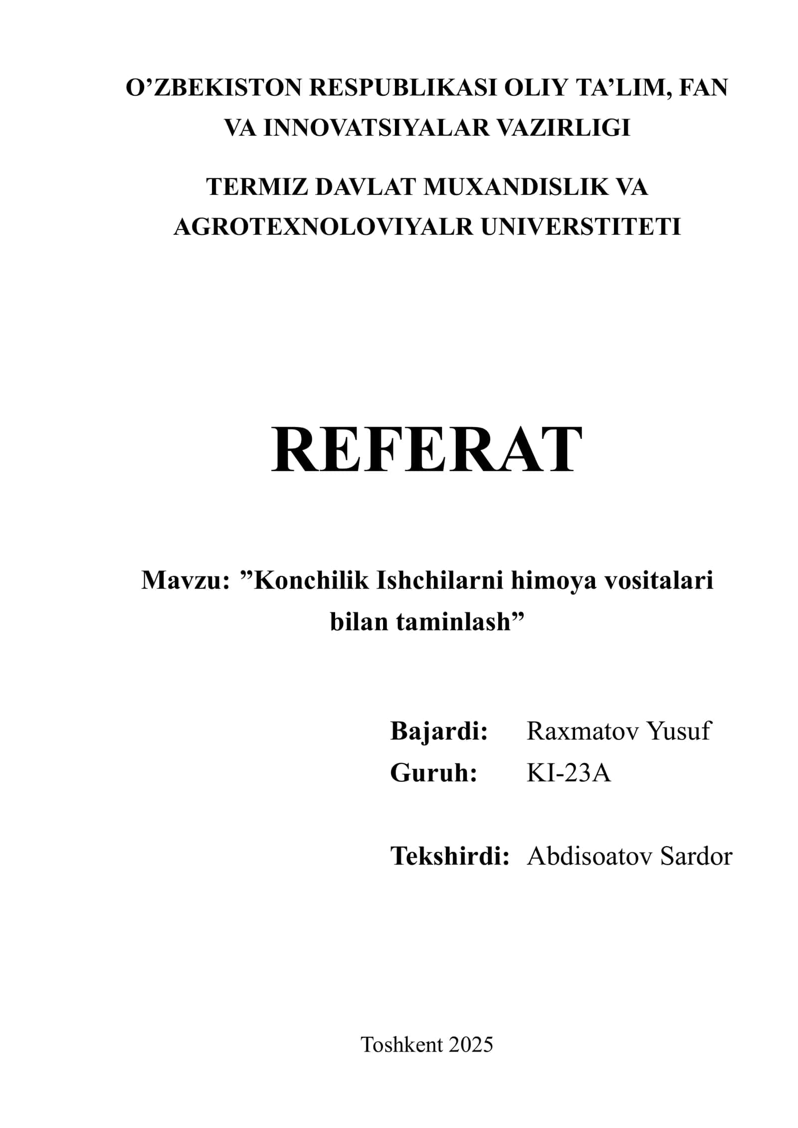 Konchilik Ishchilarni himoya vositalari bilan taminlash 1