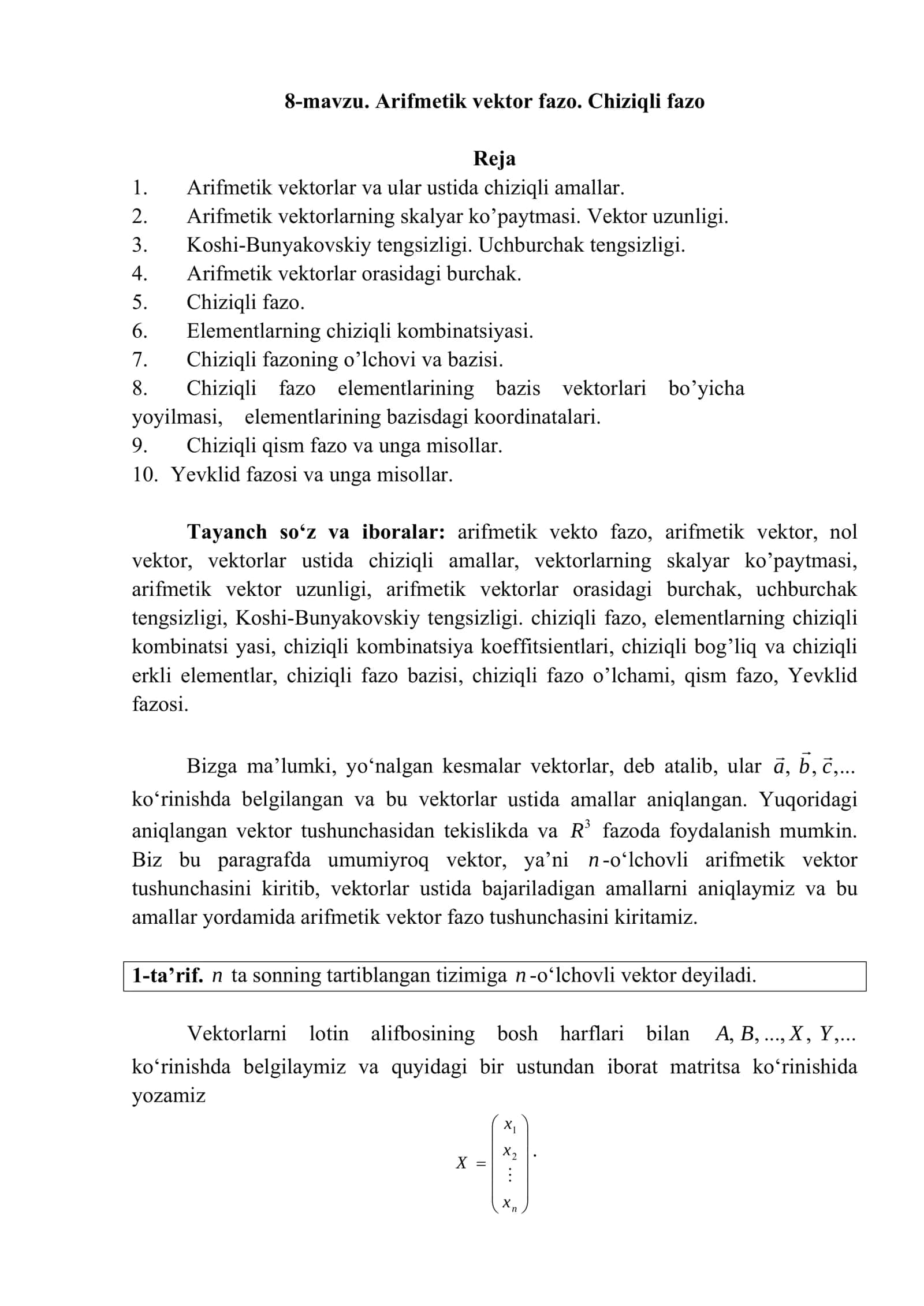 Arifmetik vektor fazo 1