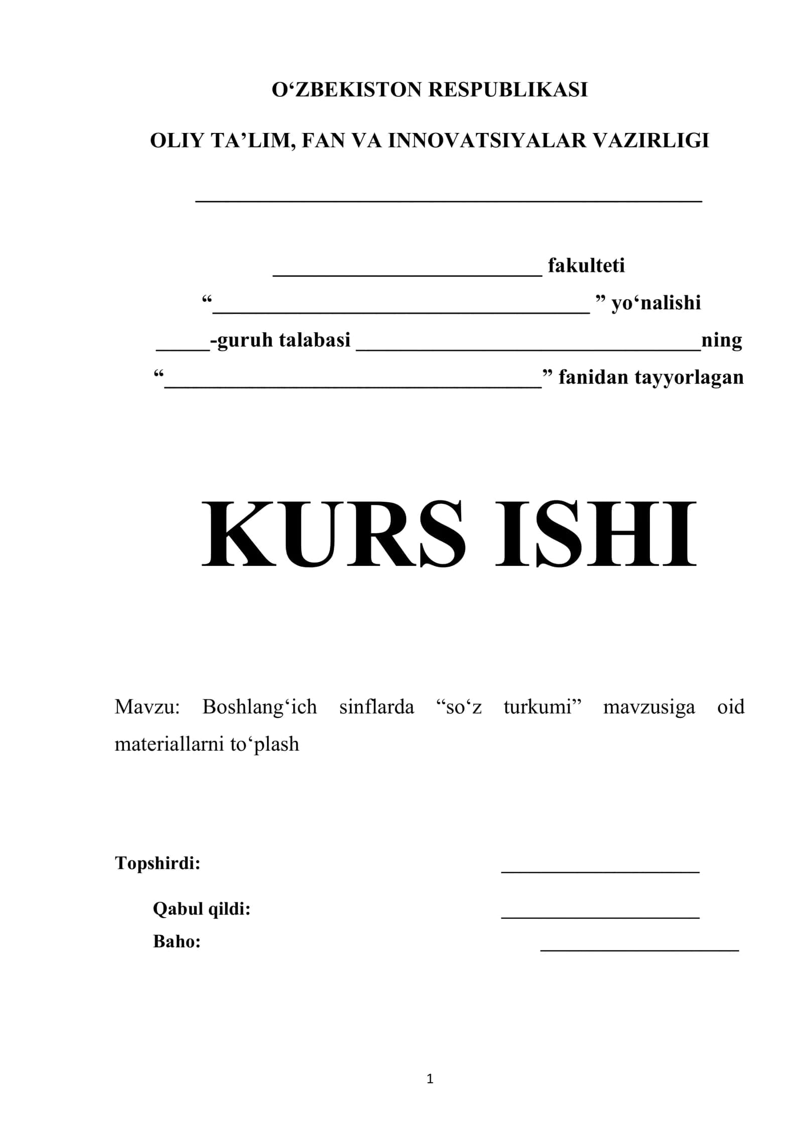 Boshlang‘ich sinflarda “so‘z turkumi” mavzusiga oid materiallarni to‘plash 1