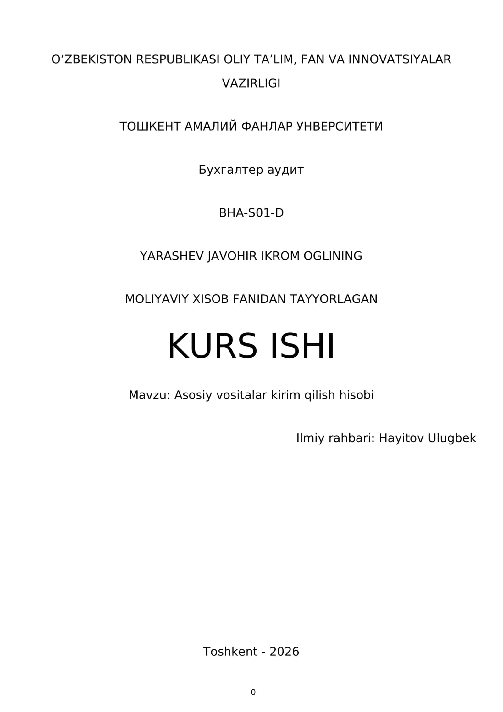 Asosiy Vositalar Kirim Qilish Hisobi 1