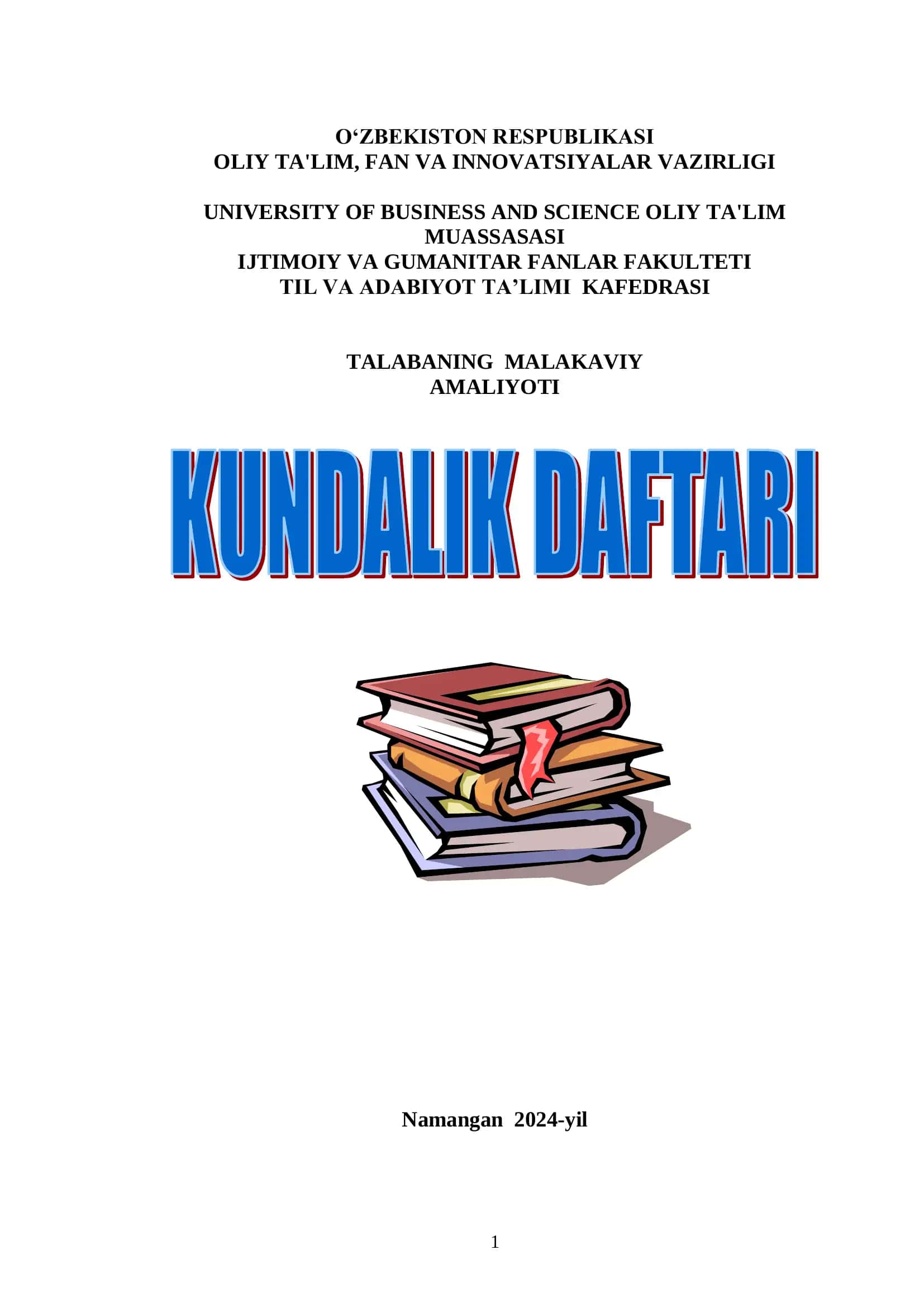 MALAKAVIY AMALIYOT YUZASIDAN Kundalik daftari 1