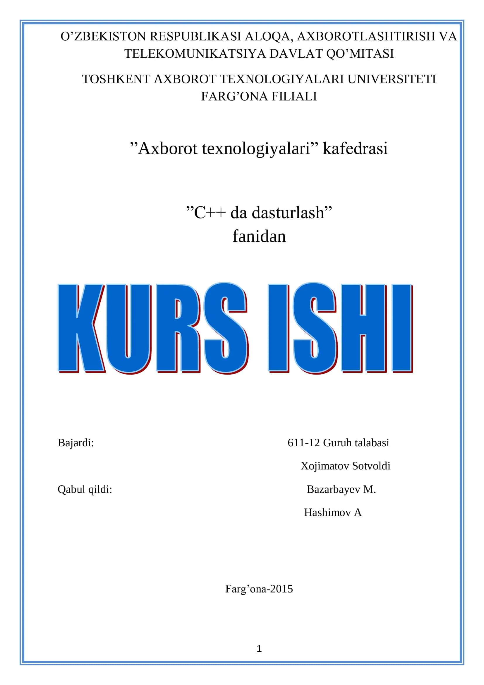 C++ da dasturlash 1