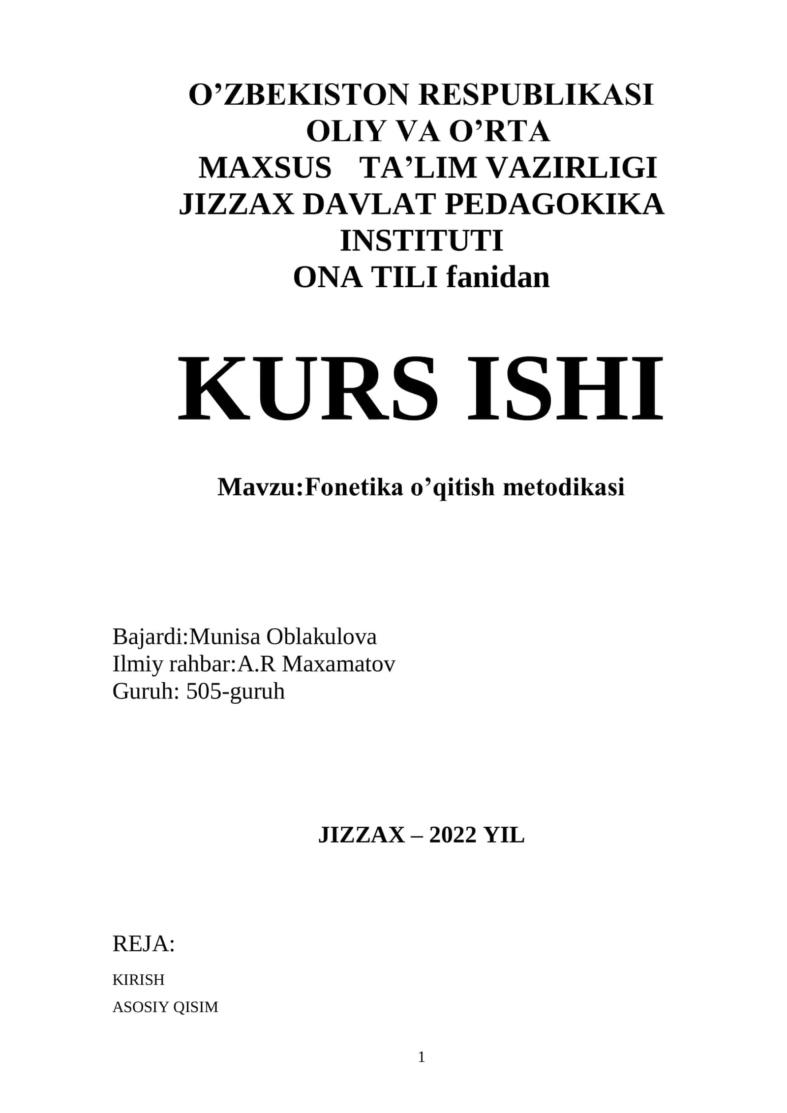 Fonetika o’qitish metodikasi 1