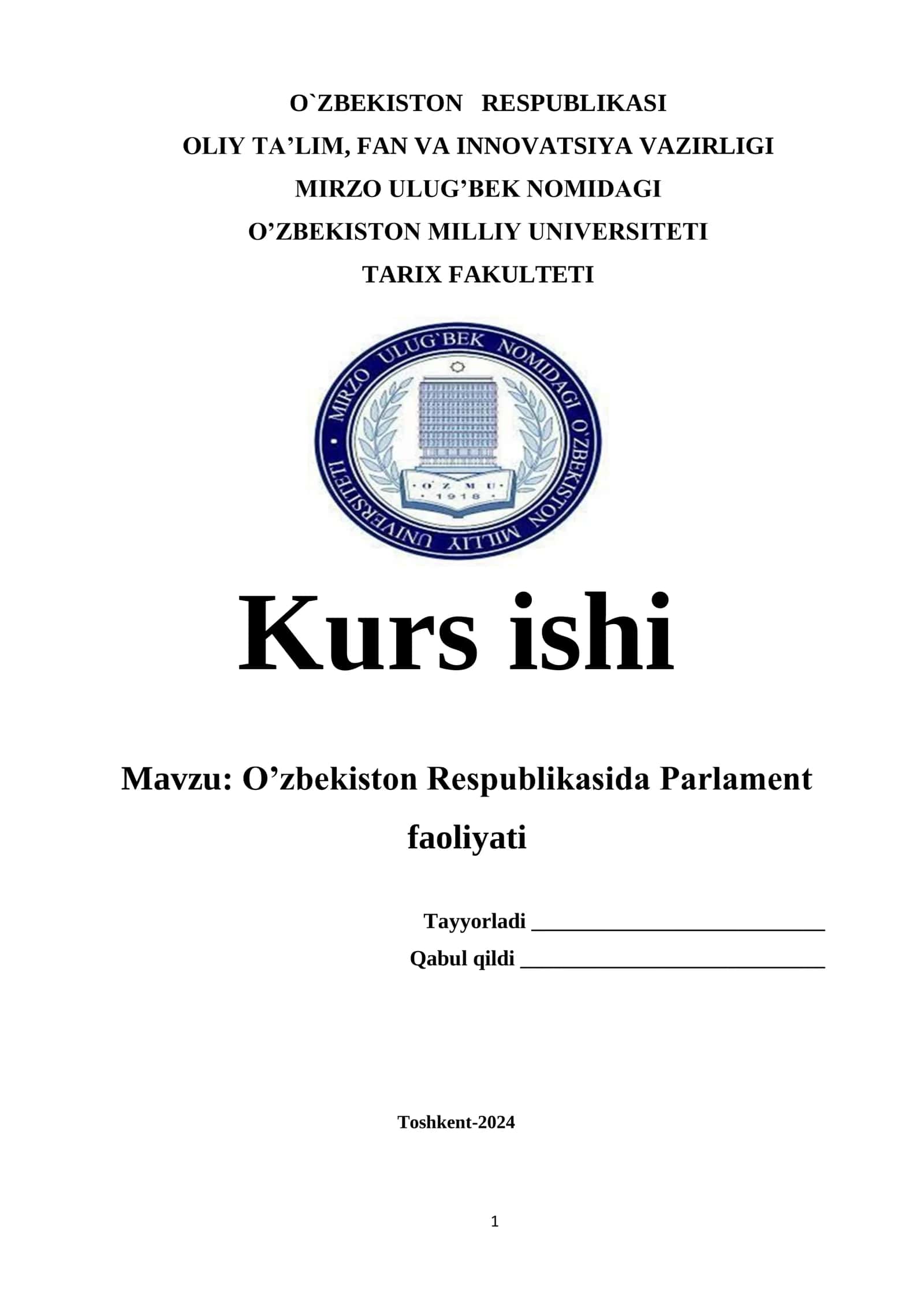 O'zbekiston Respublikasi parlament faoliyati 1