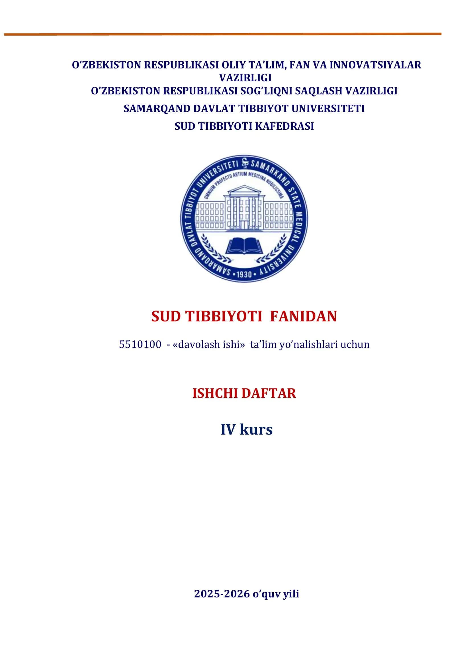 Davolash ishi ta’lim yo’nalishlari ishchi daftar 1