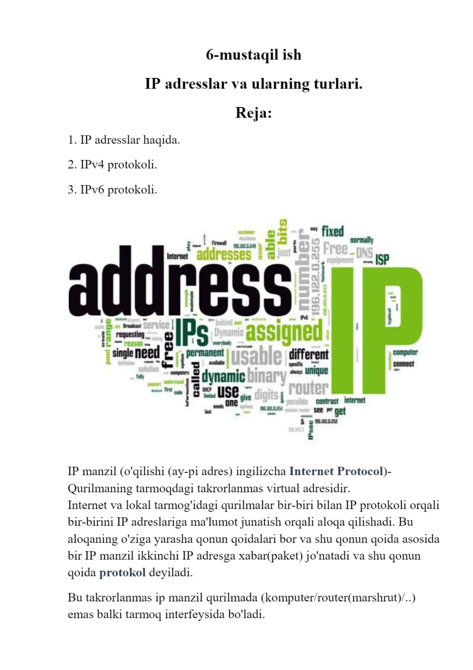 IP adresslar va ularning turlari 1